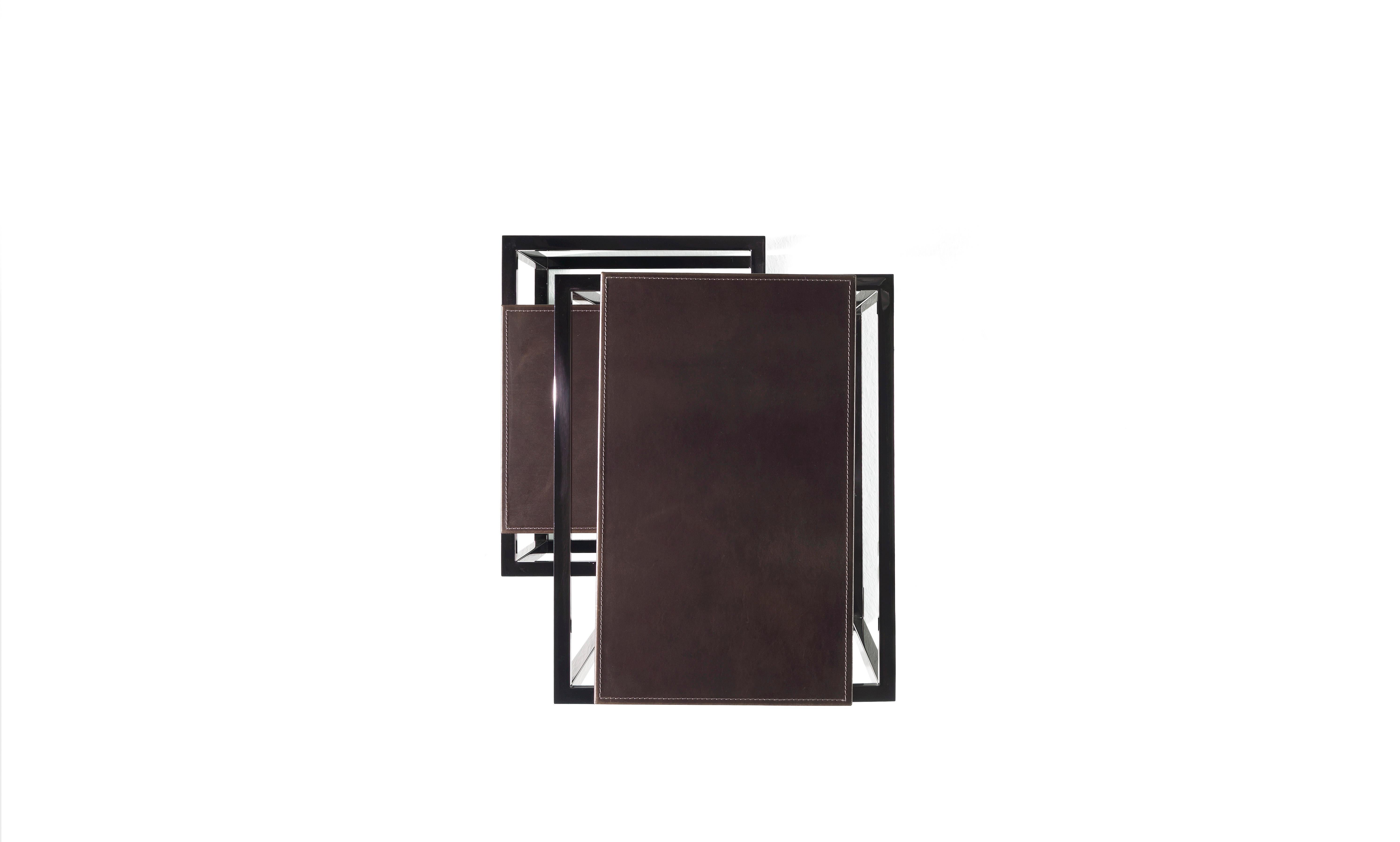 21st Century Matrix Side Table in Dark Brown Leather by Gianfranco Ferré Home In New Condition For Sale In Cantù, Lombardia
