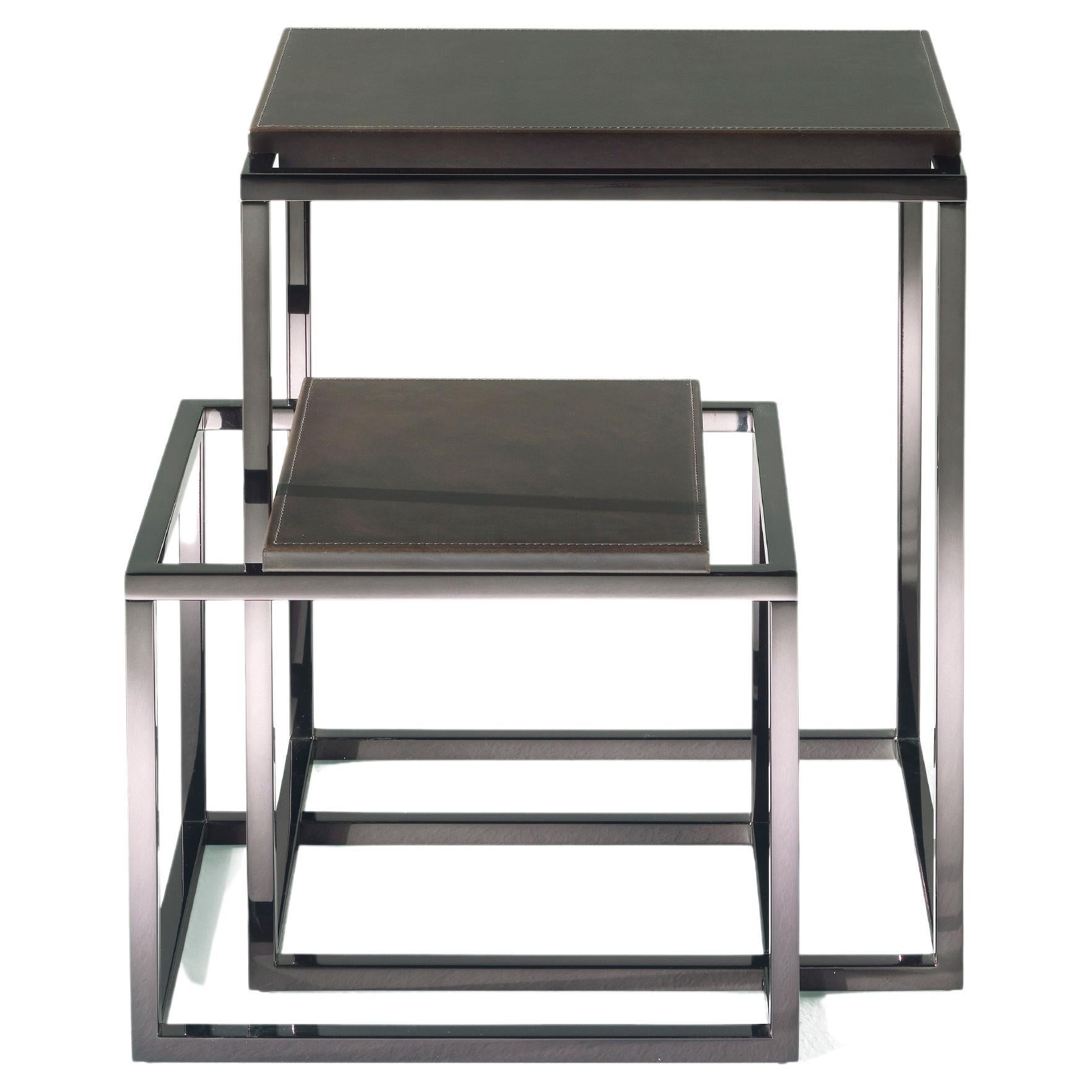 21st Century Matrix Side Table in Dark Brown Leather by Gianfranco Ferré Home