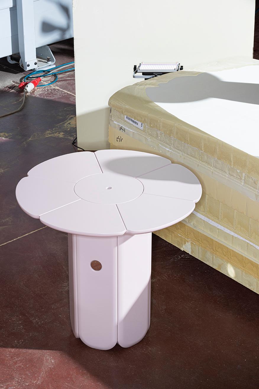 Italian 21st Century Matteo Cibic Pink Vase Table Matt Lacquered MDF Scapin Collezioni For Sale