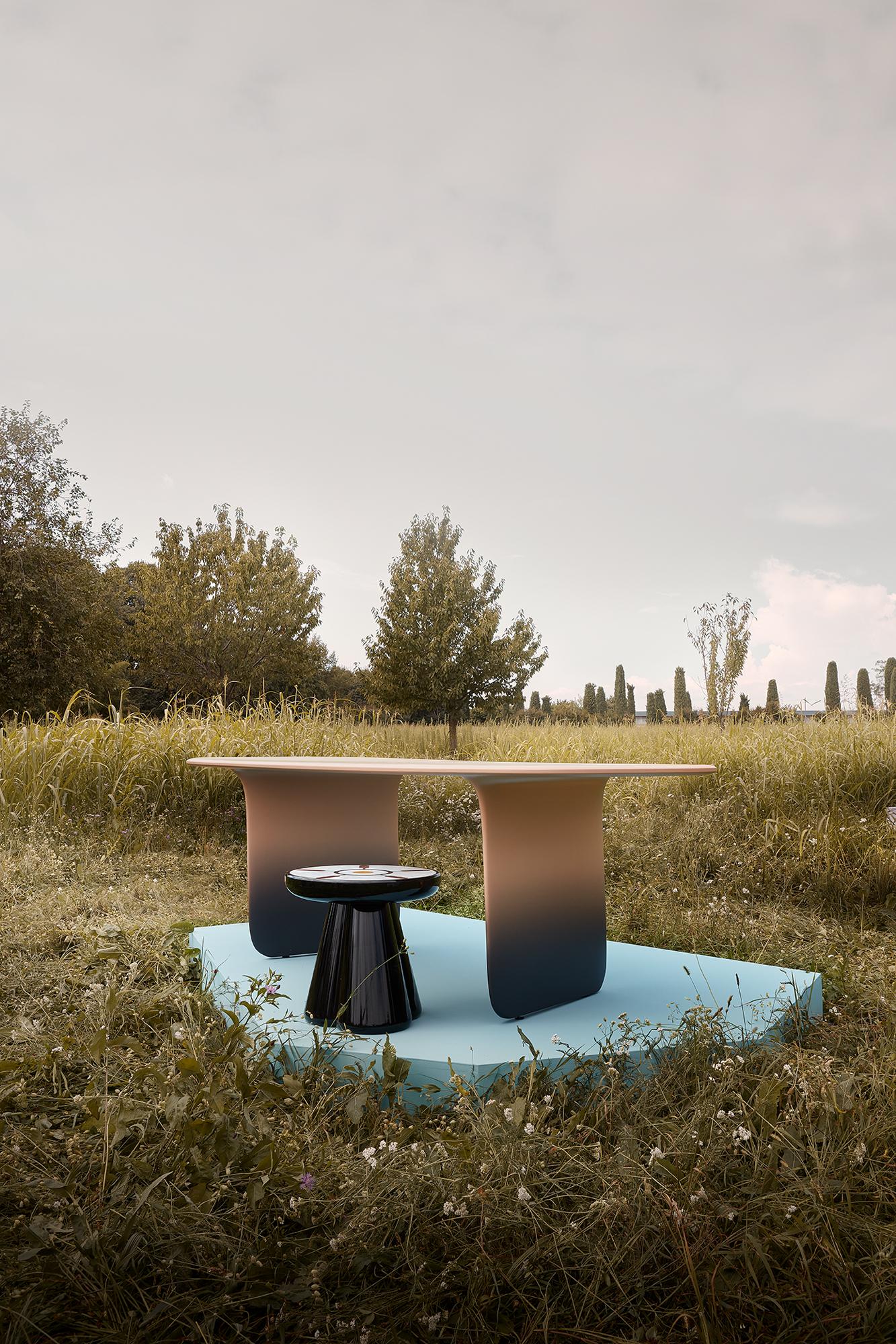 Italian 21st Century Matteo Cibic Table Lacquered MDF Extraclear Glass Scapin Collezioni For Sale