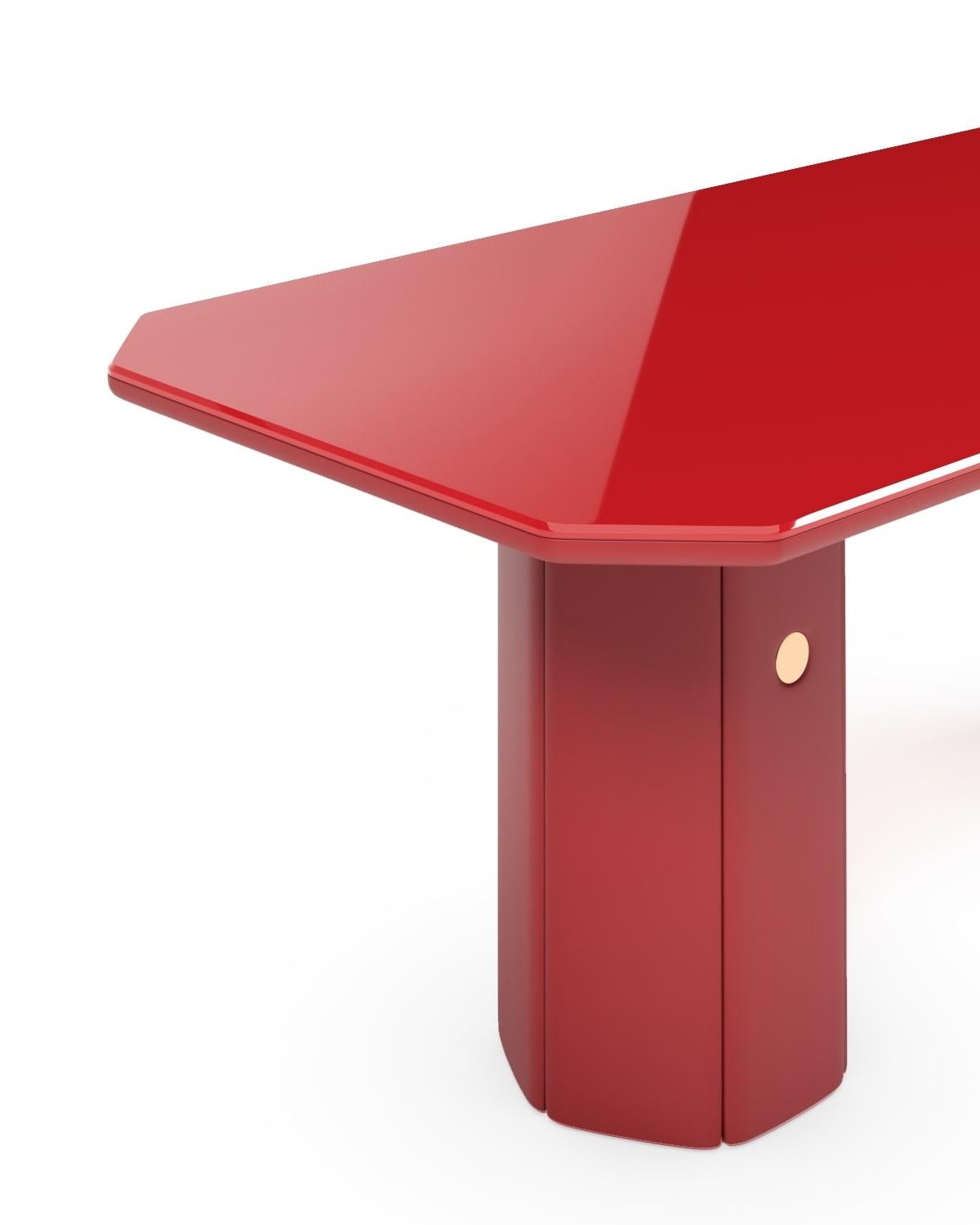 Italian 21st Century Matteo Cibic Table Lacquered MDF Extraclear Glass ZETA Red Scapin For Sale