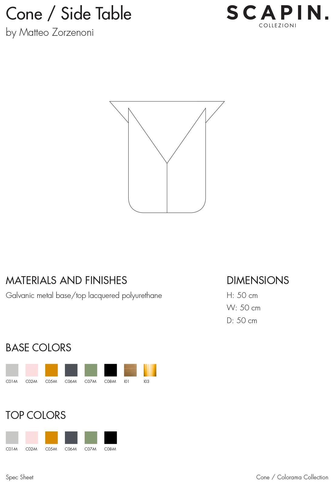 Table basse cône Matteo Zorzenoni du 21e siècle en métal jaune Polyuréthane Scapin en vente 2