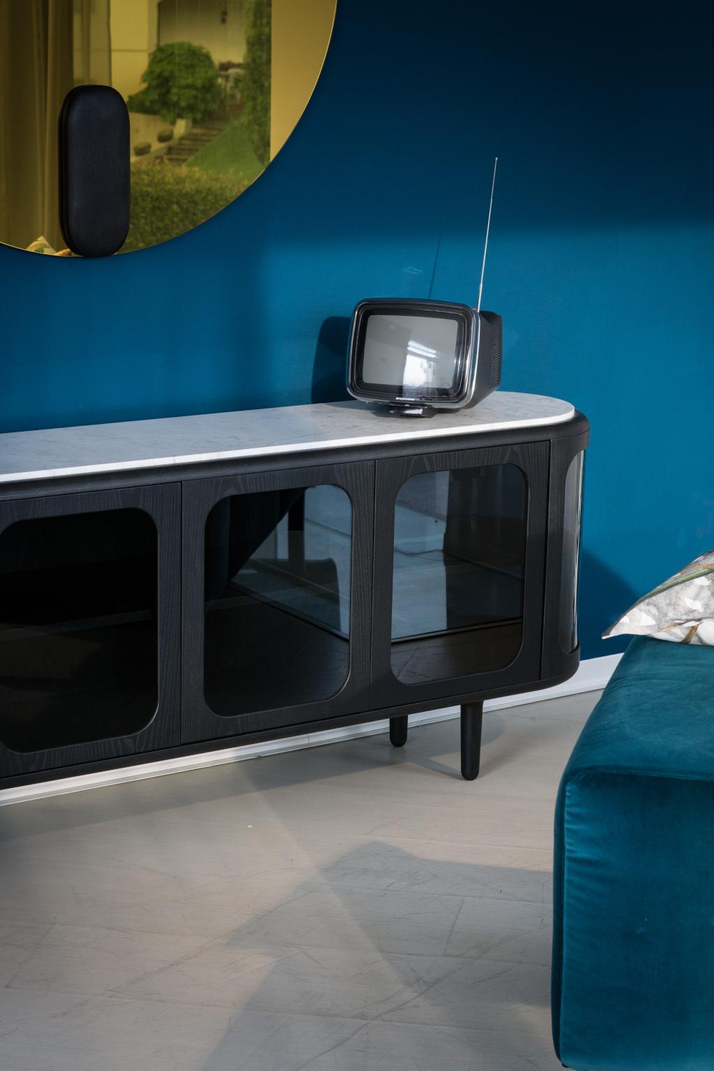 European 21st Century Matteo Zorzenoni Sideboard Matt Lacquered Wood Marble Settebello GL For Sale