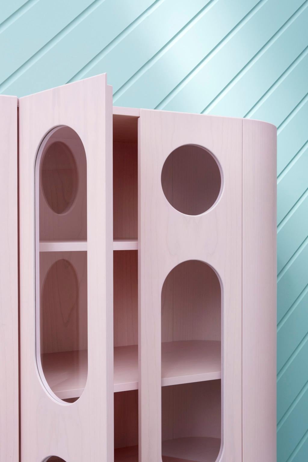 Modern 21st Century Matteo Zorzenoni Storage Case Piece Cabinet Wood Steel Legs Pink For Sale