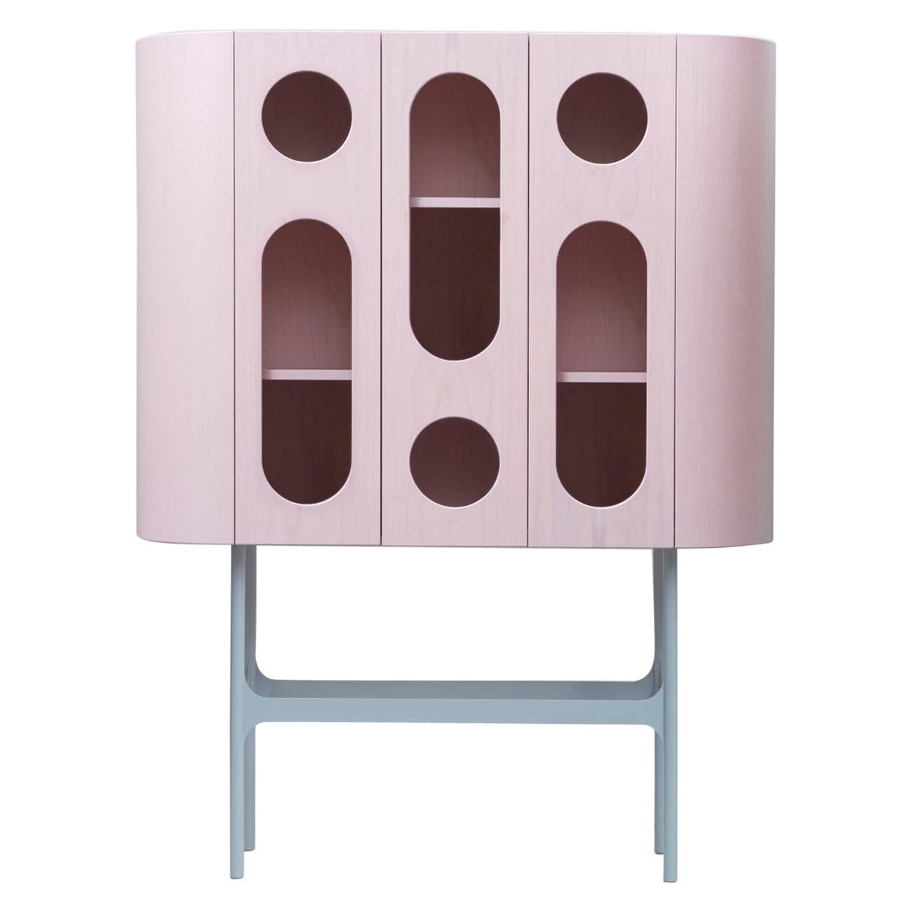 21st Century Matteo Zorzenoni Storage Case Piece Cabinet Wood Steel Legs Pink For Sale