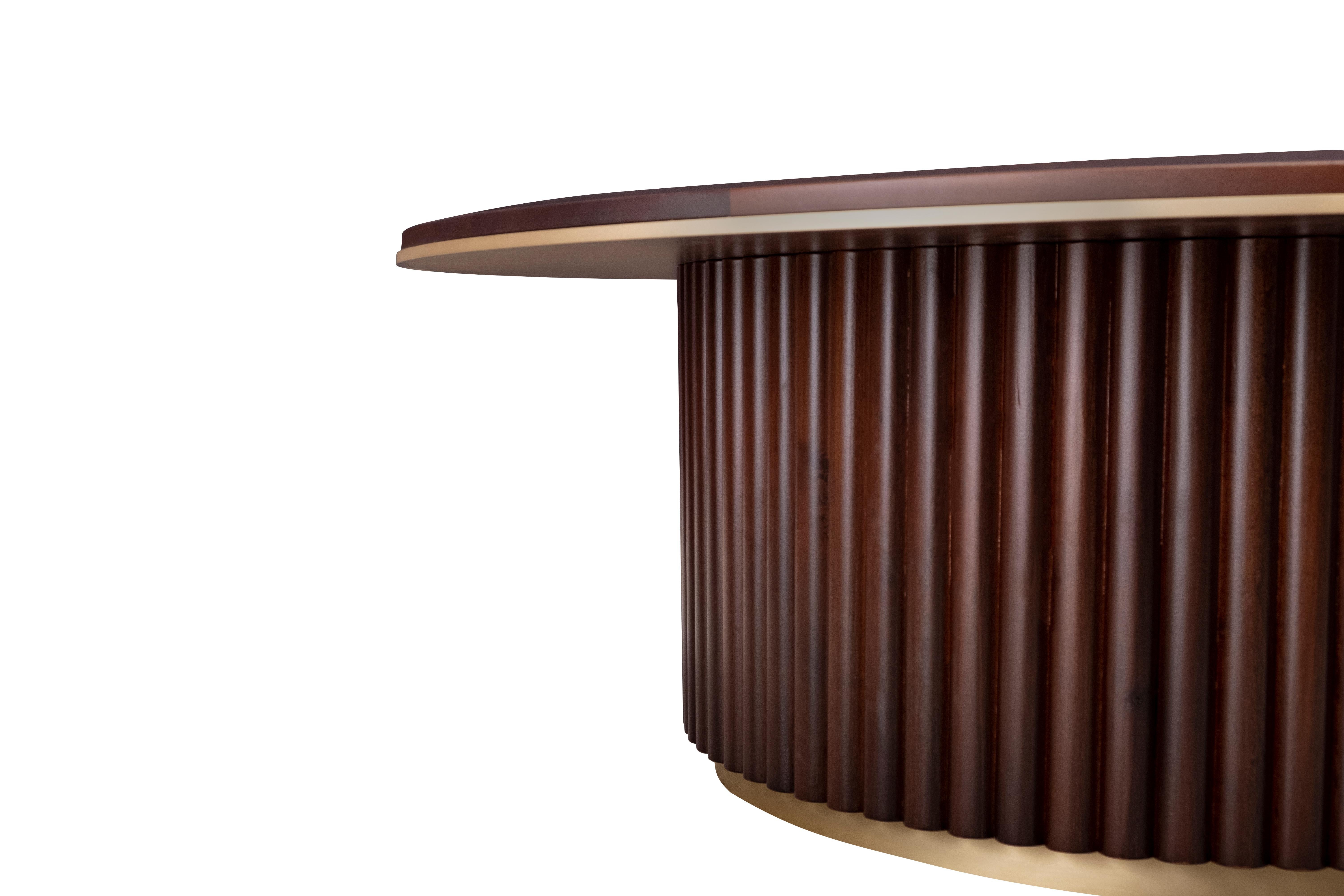 21st Century Matthew Center Table Walnut Wood Rattan by Wood Tailors Club In New Condition For Sale In RIO TINTO, PT