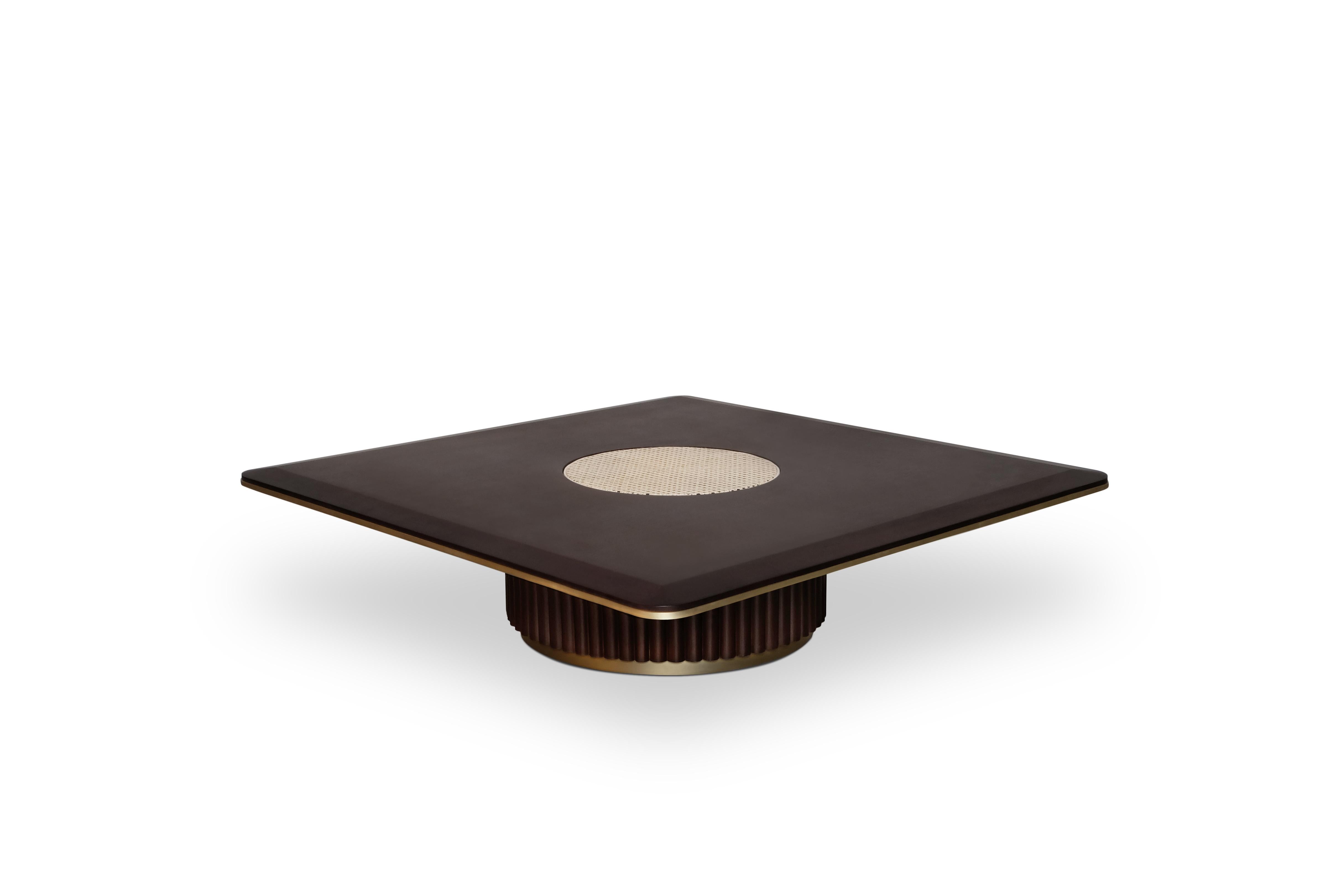 Portugais 21st Century Matthew Center Table Walnut Wood Rattan Handmade In Portugal en vente