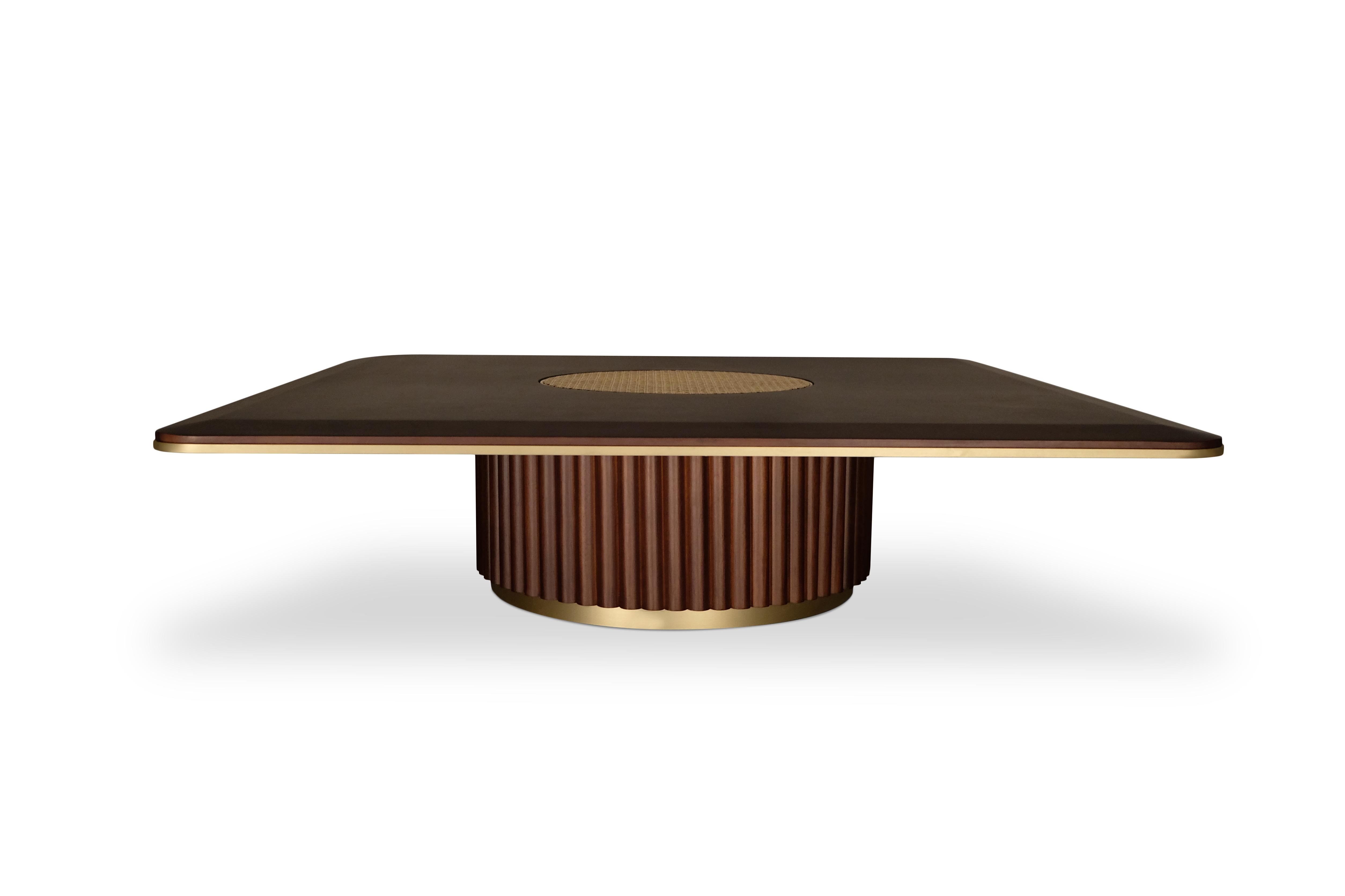 XXIe siècle et contemporain 21st Century Matthew Center Table Walnut Wood Rattan Handmade In Portugal en vente