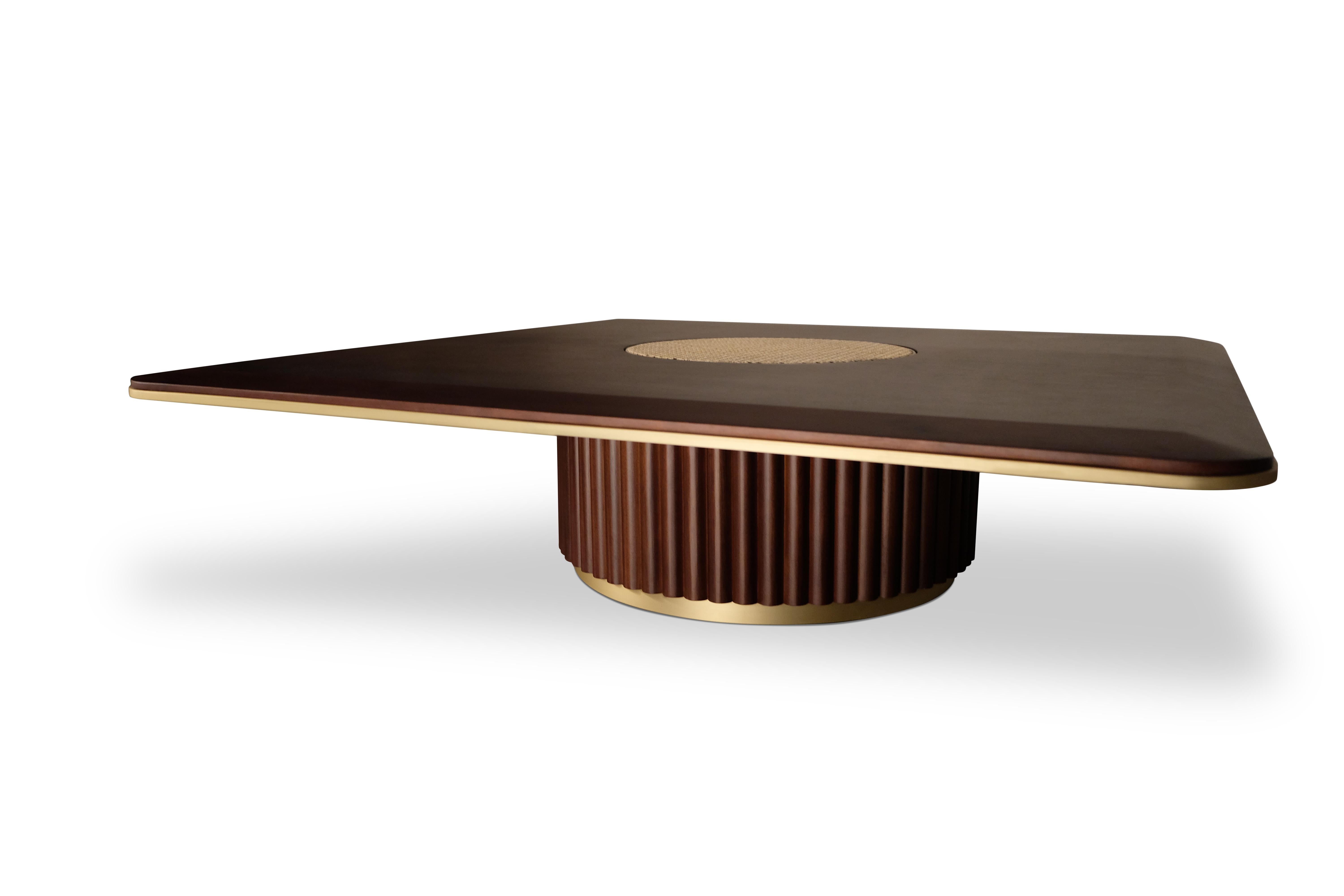 Rotin 21st Century Matthew Center Table Walnut Wood Rattan Handmade In Portugal en vente