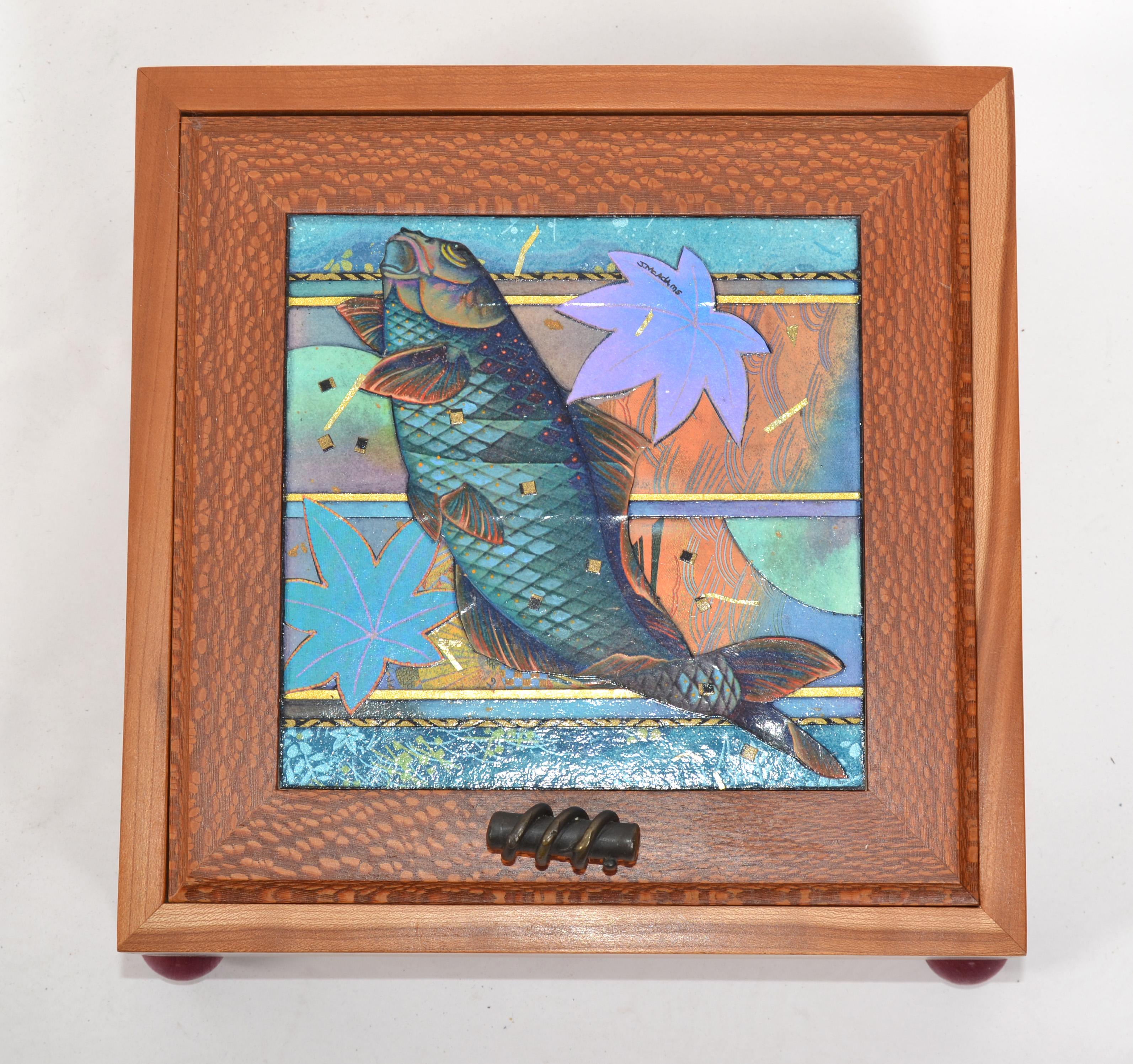 eremonienschachtel mit nautischem Fisch aus Zypressenholz und Spitzenholz aus Bronze, McAdams Design, 21. Jahrhundert (Arts and Crafts) im Angebot