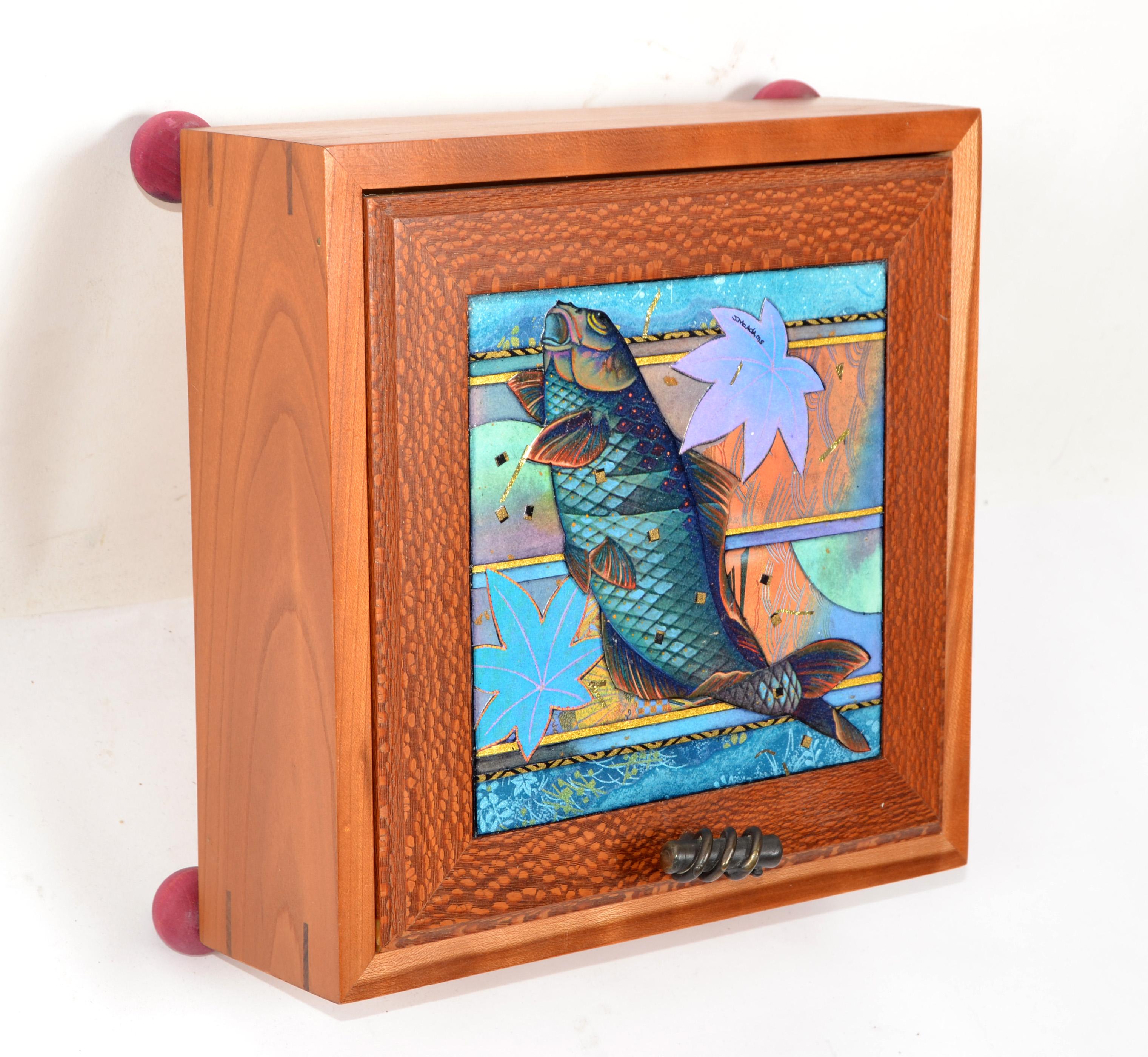 Hand-Crafted 21st Century McAdams Design Cypress Lacewood Bronze Ceremony Box Nautical Fish For Sale