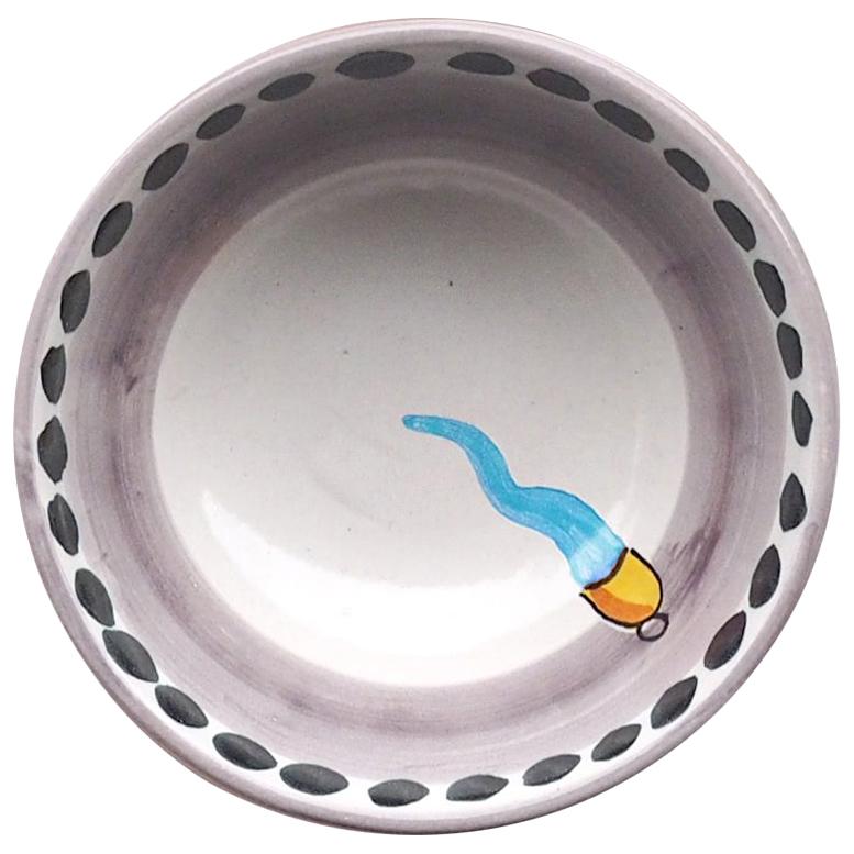 21st Century Medium Hand Painted Ceramic Bowl in Light Blue and White Handmade For Sale