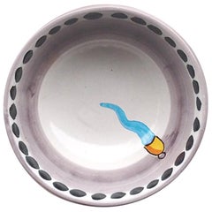 21st Century Medium Hand Painted Ceramic Bowl in Light Blue and White Handmade