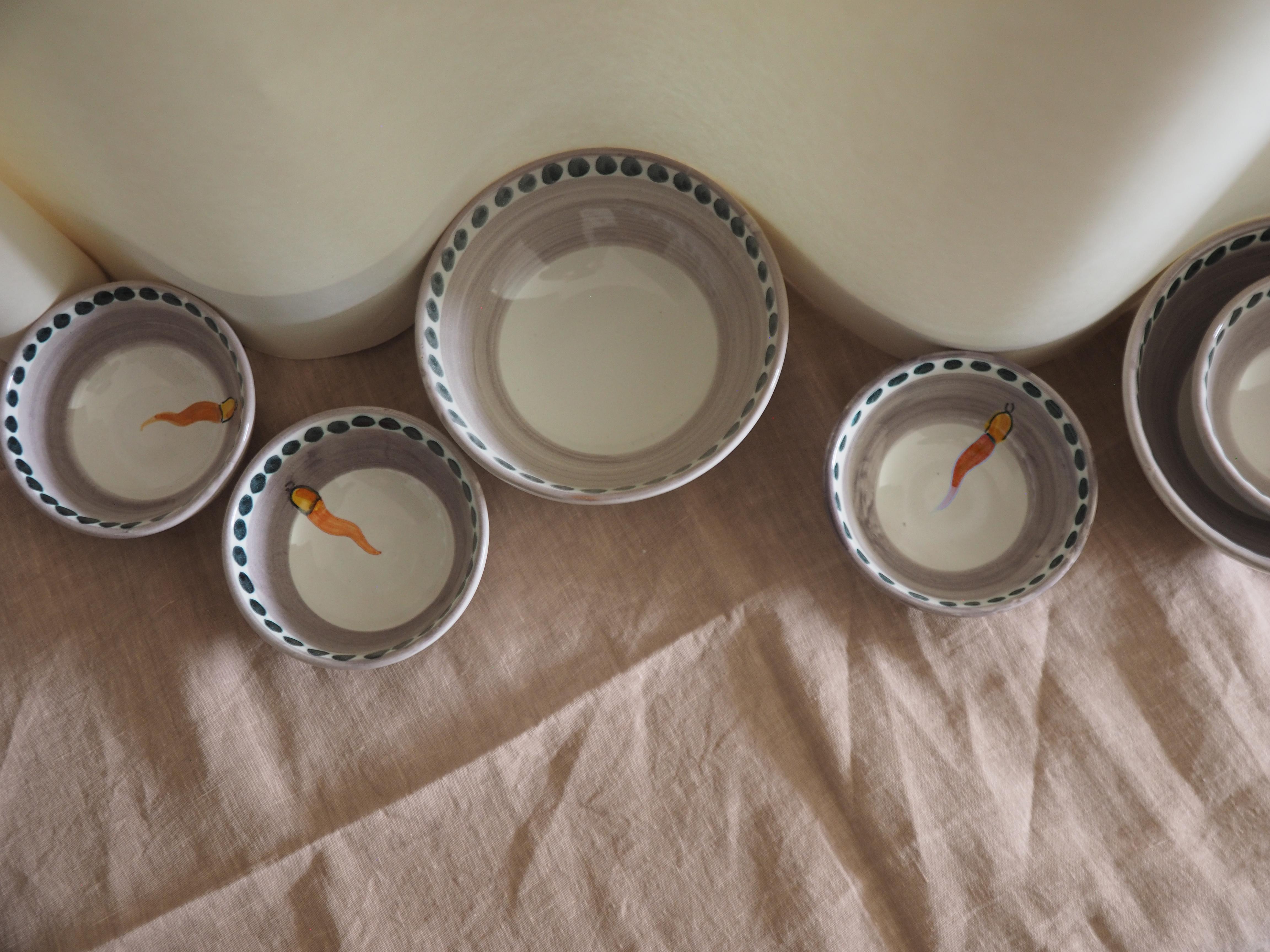 Italian 21st Century Medium Hand Painted Ceramic Bowl in Orange and White Handmade For Sale
