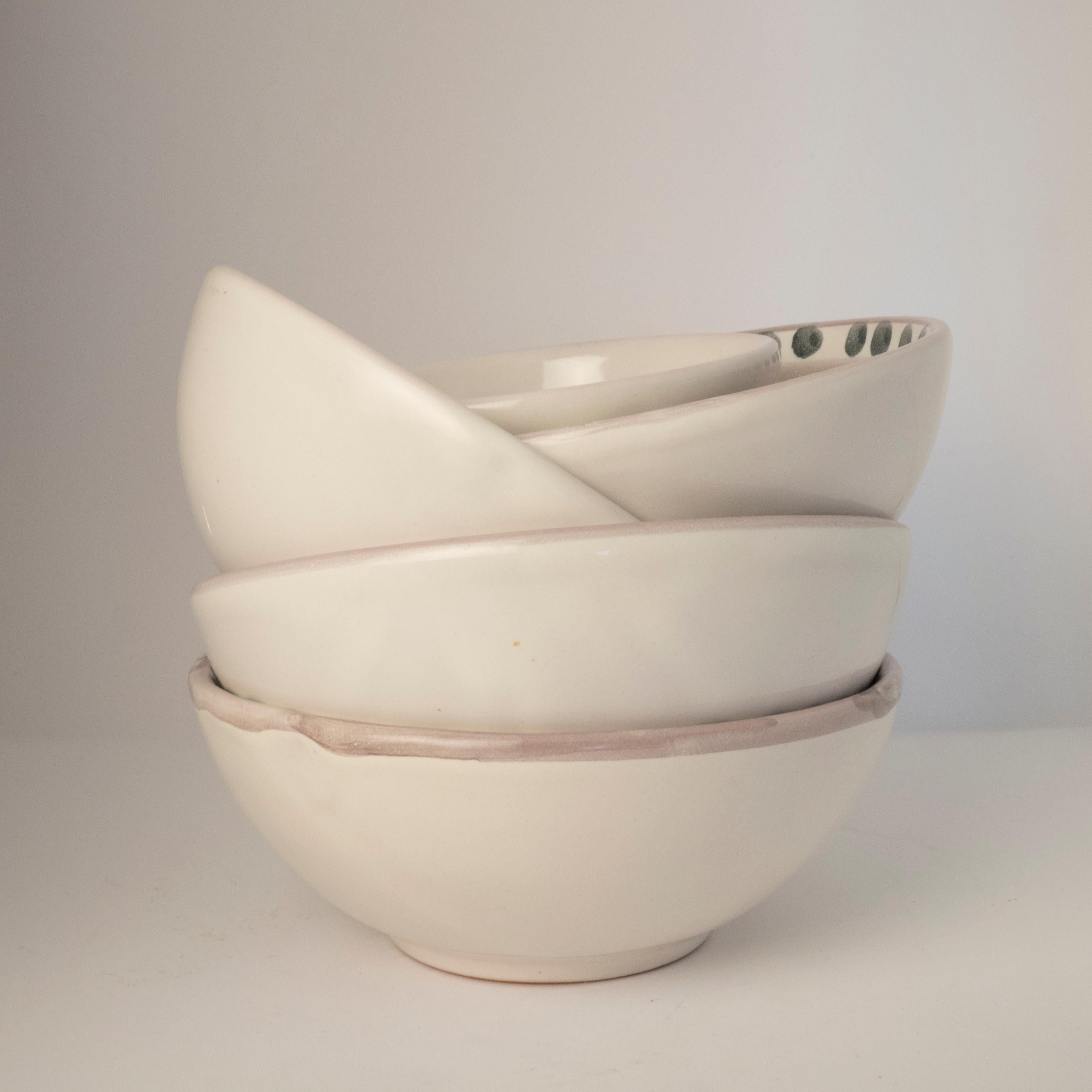 Contemporary 21st Century Medium Hand Painted Ceramic Bowl in Orange and White Handmade For Sale
