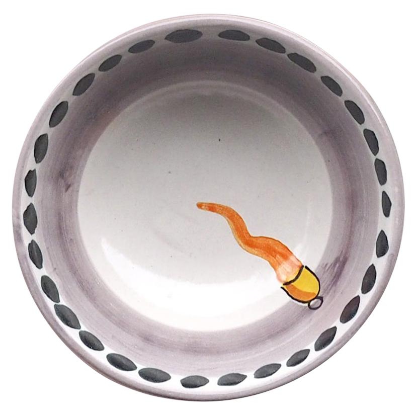 21st Century Medium Hand Painted Ceramic Bowl in Orange and White Handmade For Sale