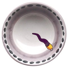 21st Century Medium Hand Painted Ceramic Bowl in Purple and White Handmade