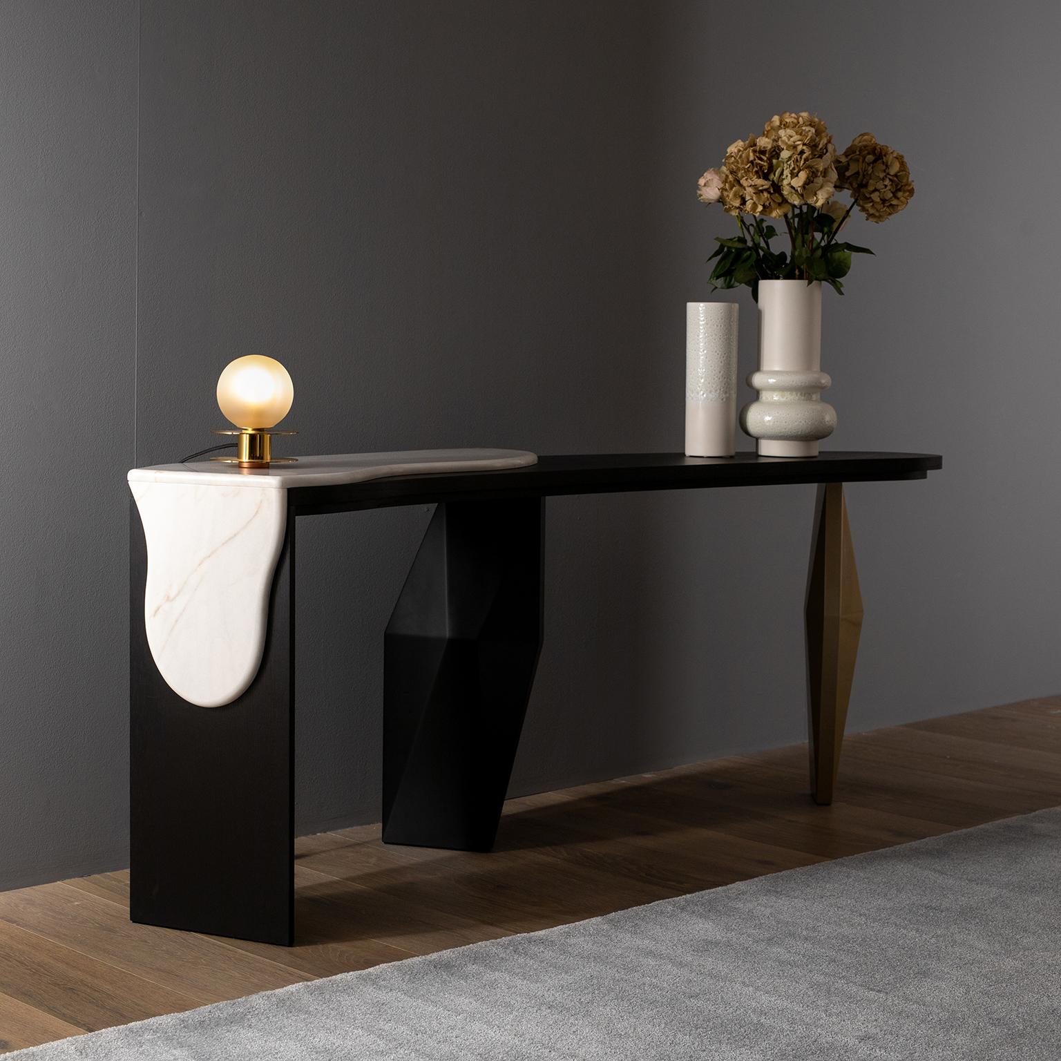 XXIe siècle et contemporain Table console moderne pour homme, marbre Calacatta, fabriquée à la main au Portugal par Greenapple en vente