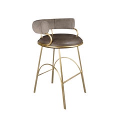 21st Century Metallic Austin Bar Chair Polished Gun Metal Steel Leather by Porus