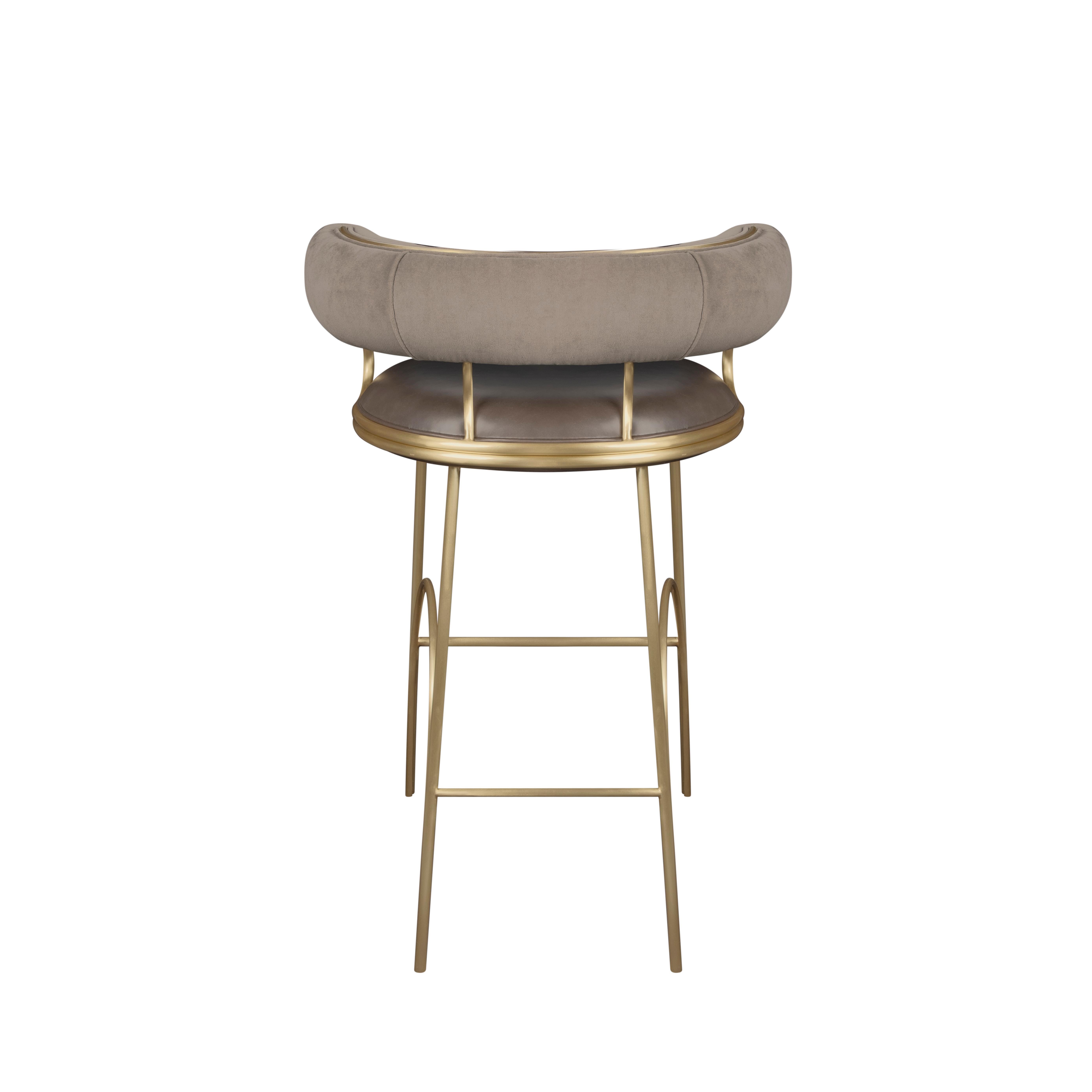 21st Century Metallic Austin Bar Chair Polished Gun Metal Steel Leather by Porus In New Condition For Sale In RIO TINTO, PT