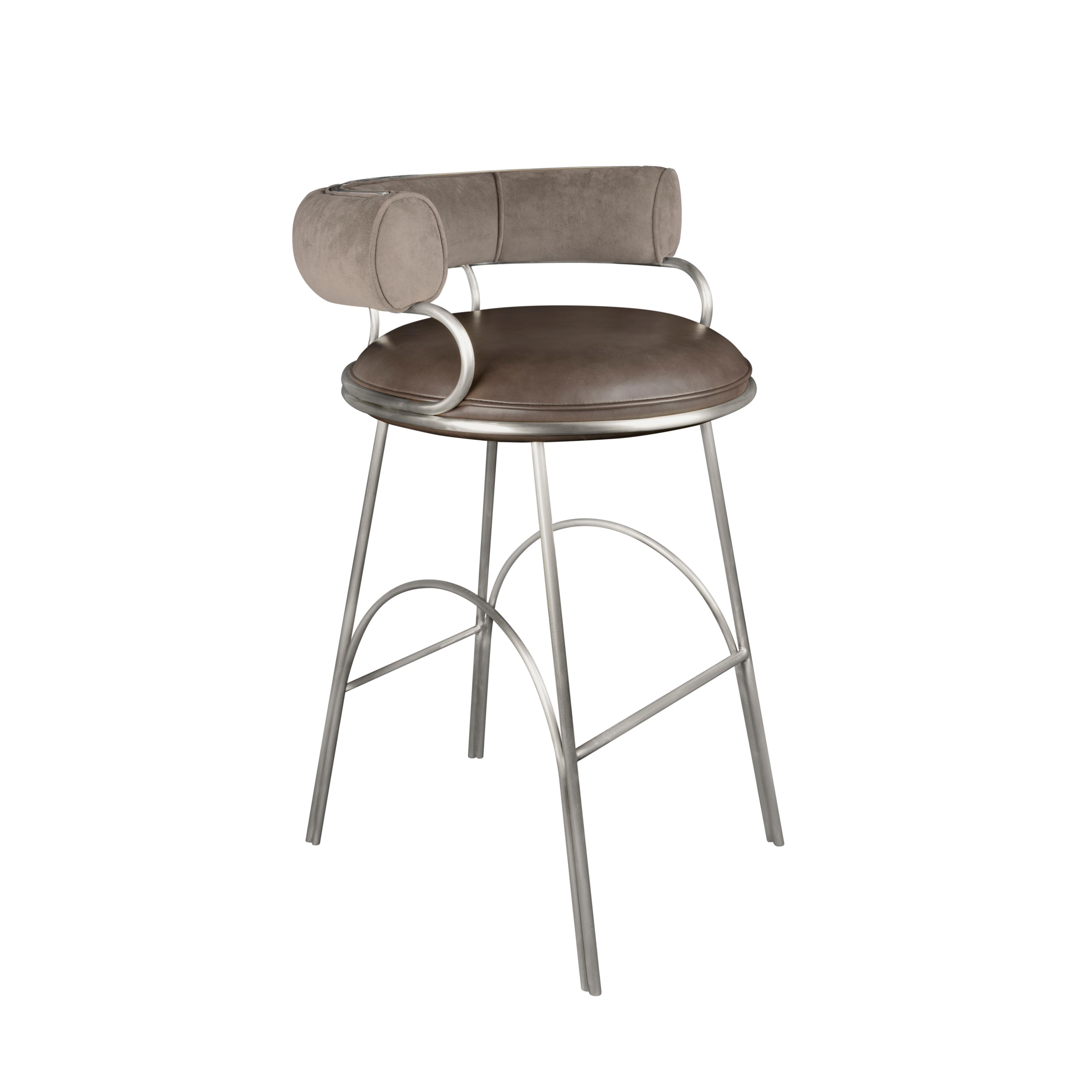 Contemporary 21st Century Metallic Austin Bar Chair Polished Gun Metal Steel Leather by Porus For Sale