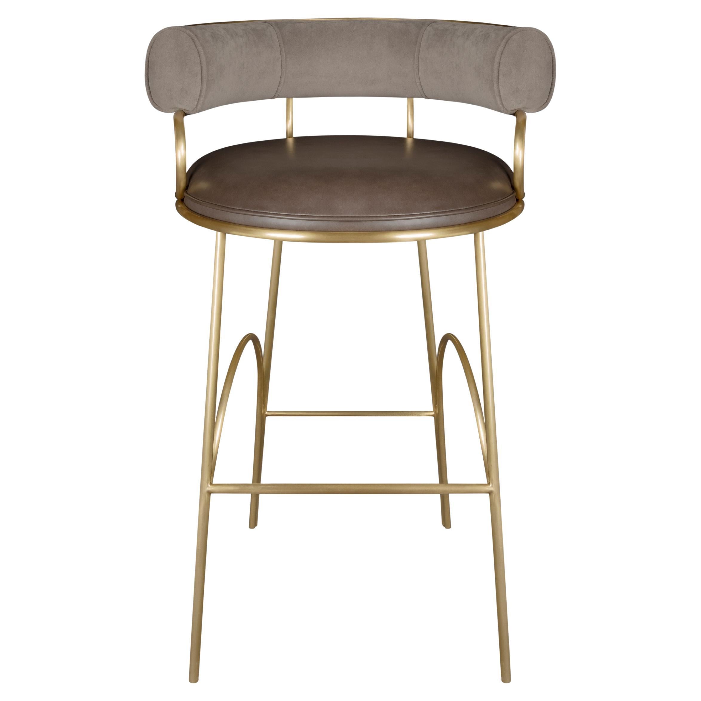 21st Century Metallic Austin Bar Chair Polished Gun Metal Steel Leather by Porus