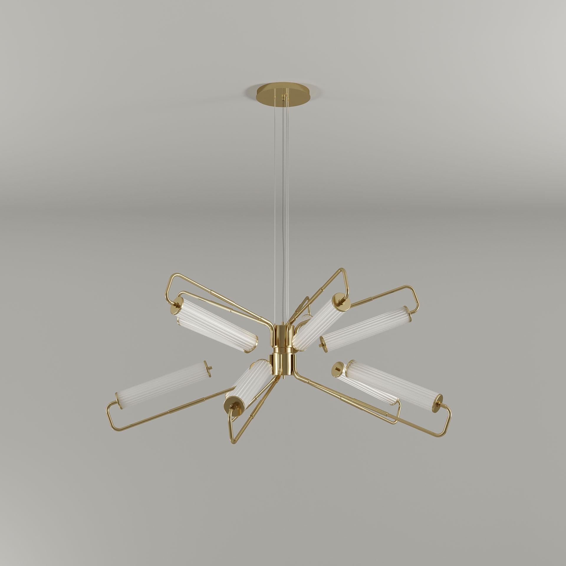 Contemporary 21st Century Miami I Suspension Lamp Fluted Glass Brass by Creativemary For Sale