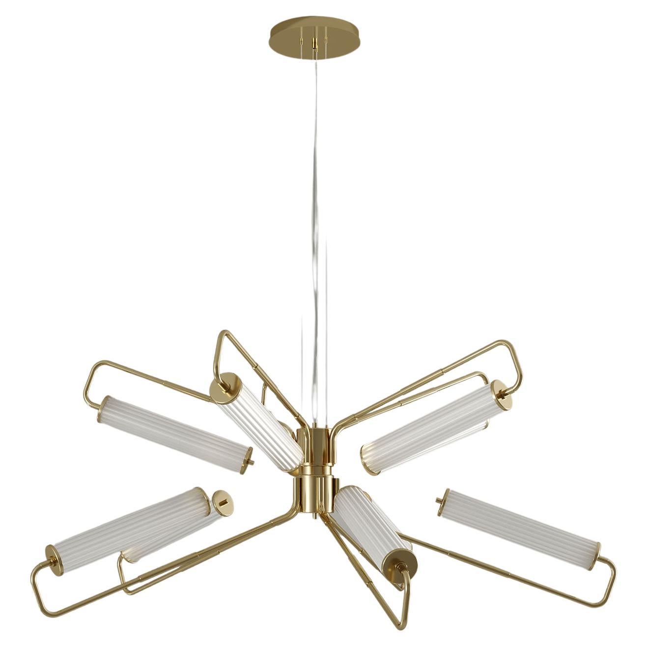 21st Century Miami I Suspension Lamp Fluted Glass Brass