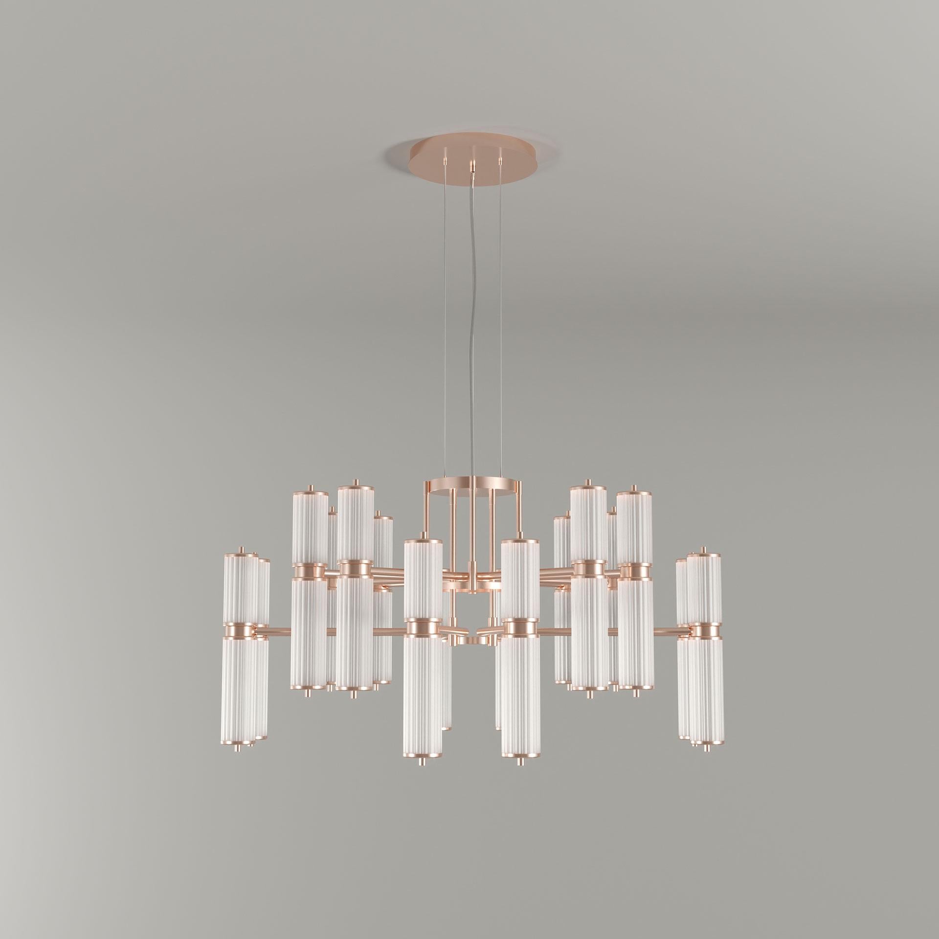 21st Century Miami II Suspension Lamp Fluted Glass Brass In New Condition For Sale In RIO TINTO, PT