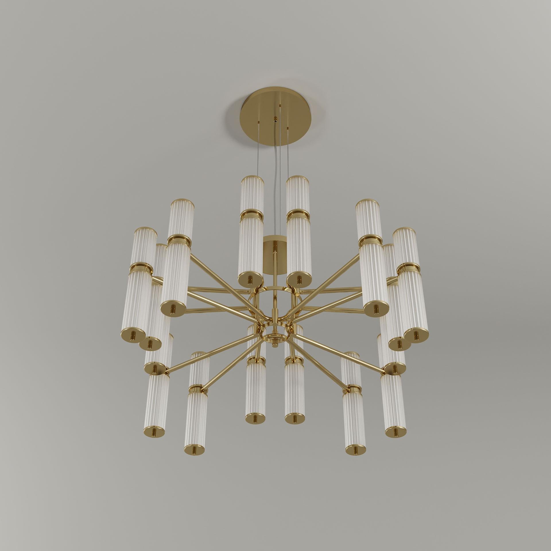 Contemporary 21st Century Miami II Suspension Lamp Fluted Glass Brass For Sale