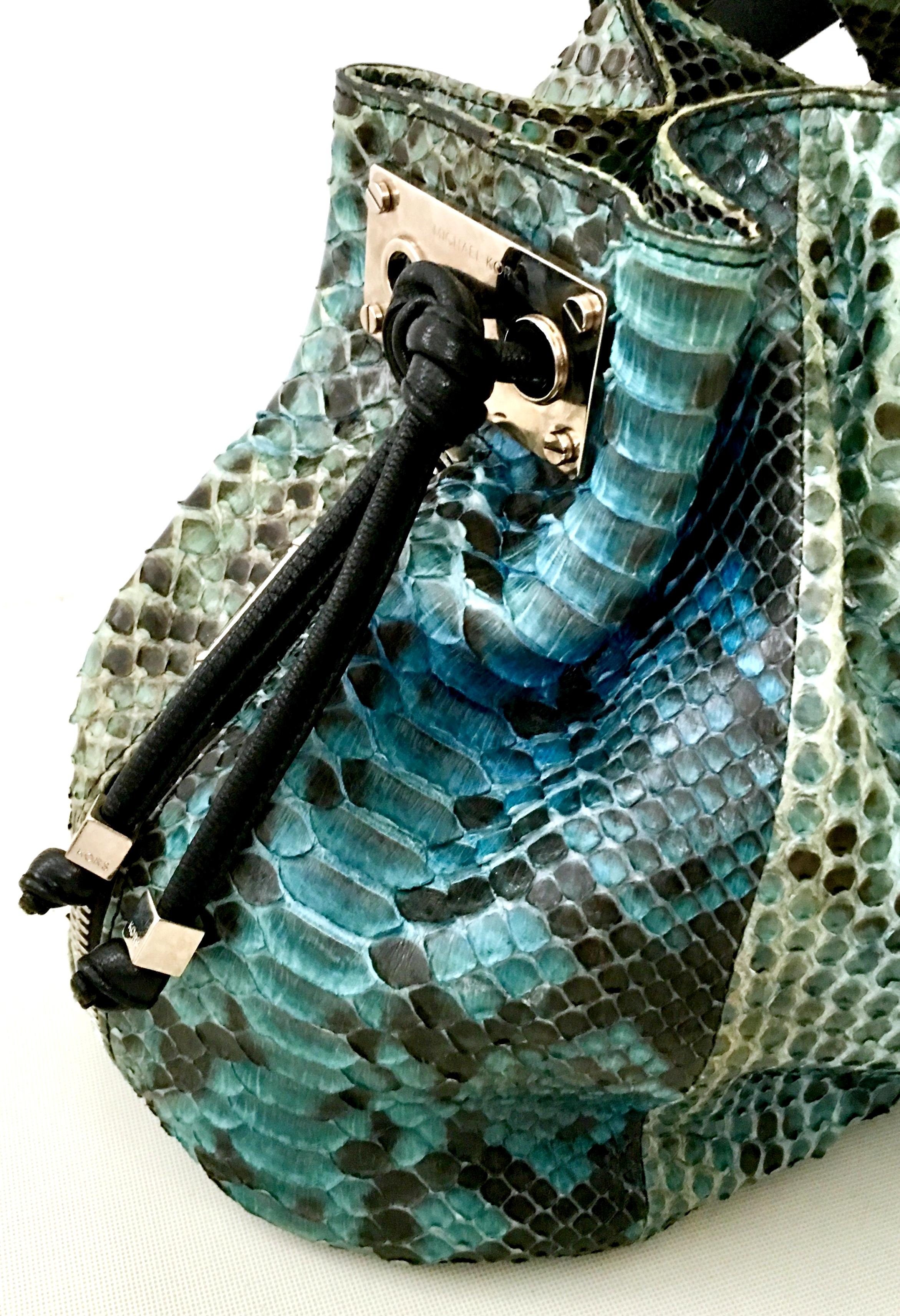 Gray 21st Century Michael Kors Blue Python Leather & Chrome 