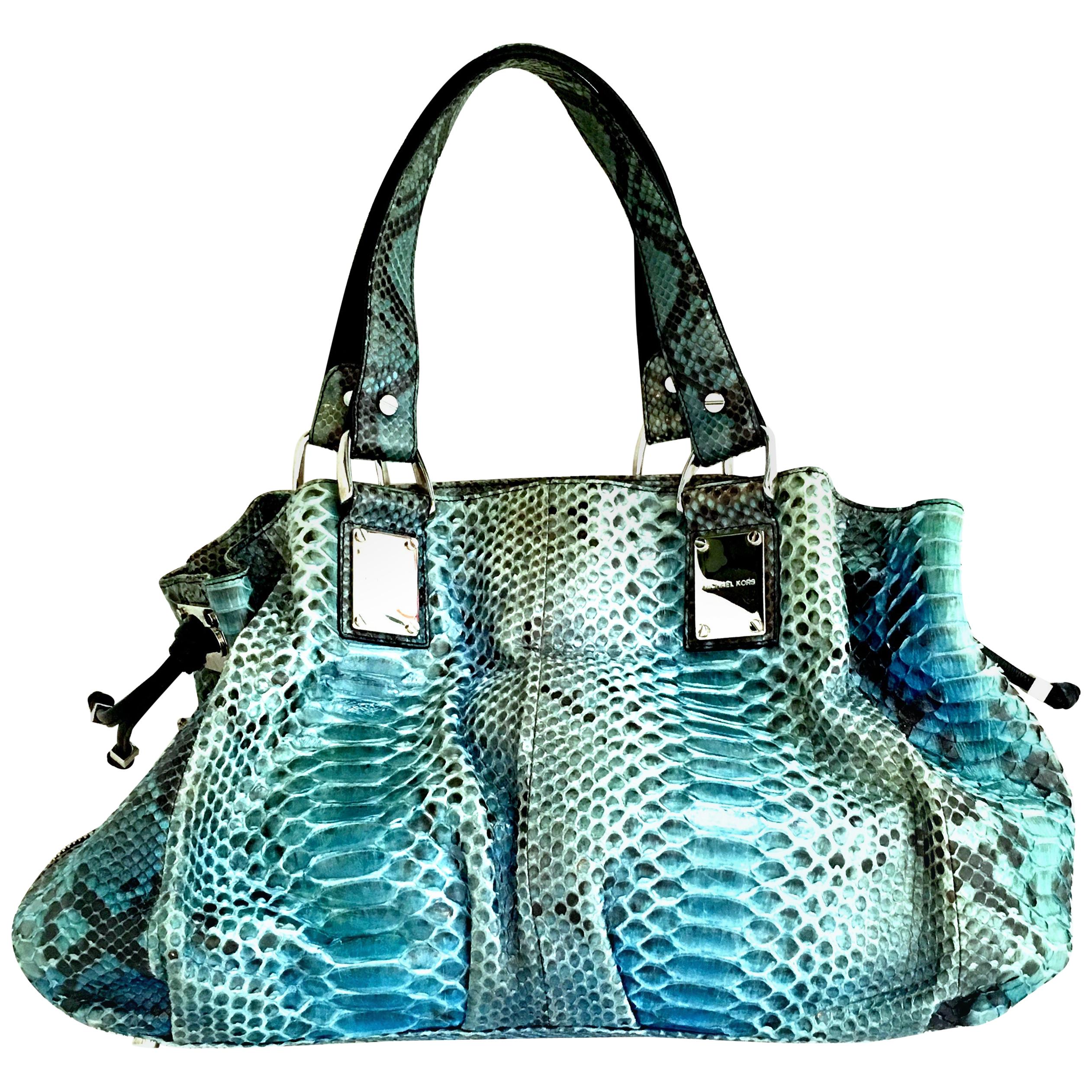 21st Century Michael Kors Blue Python Leather & Chrome "Rehearsal"  Hand Bag For Sale