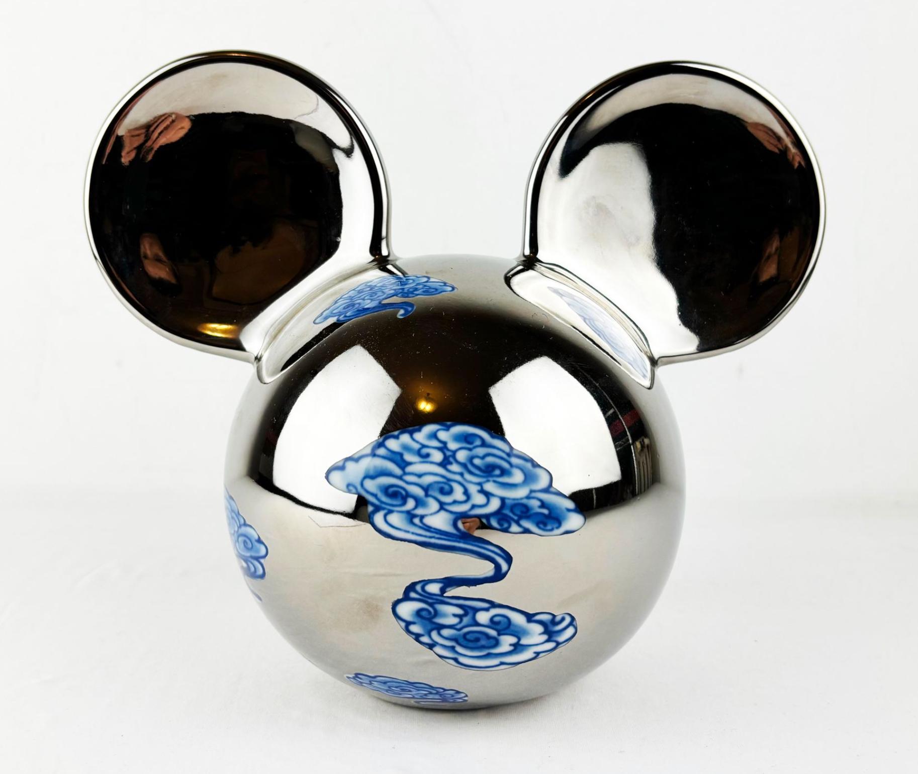 French 21st Century Mickey Silvered Ceramic Statue after Li Lihong Numbered 115/300 For Sale