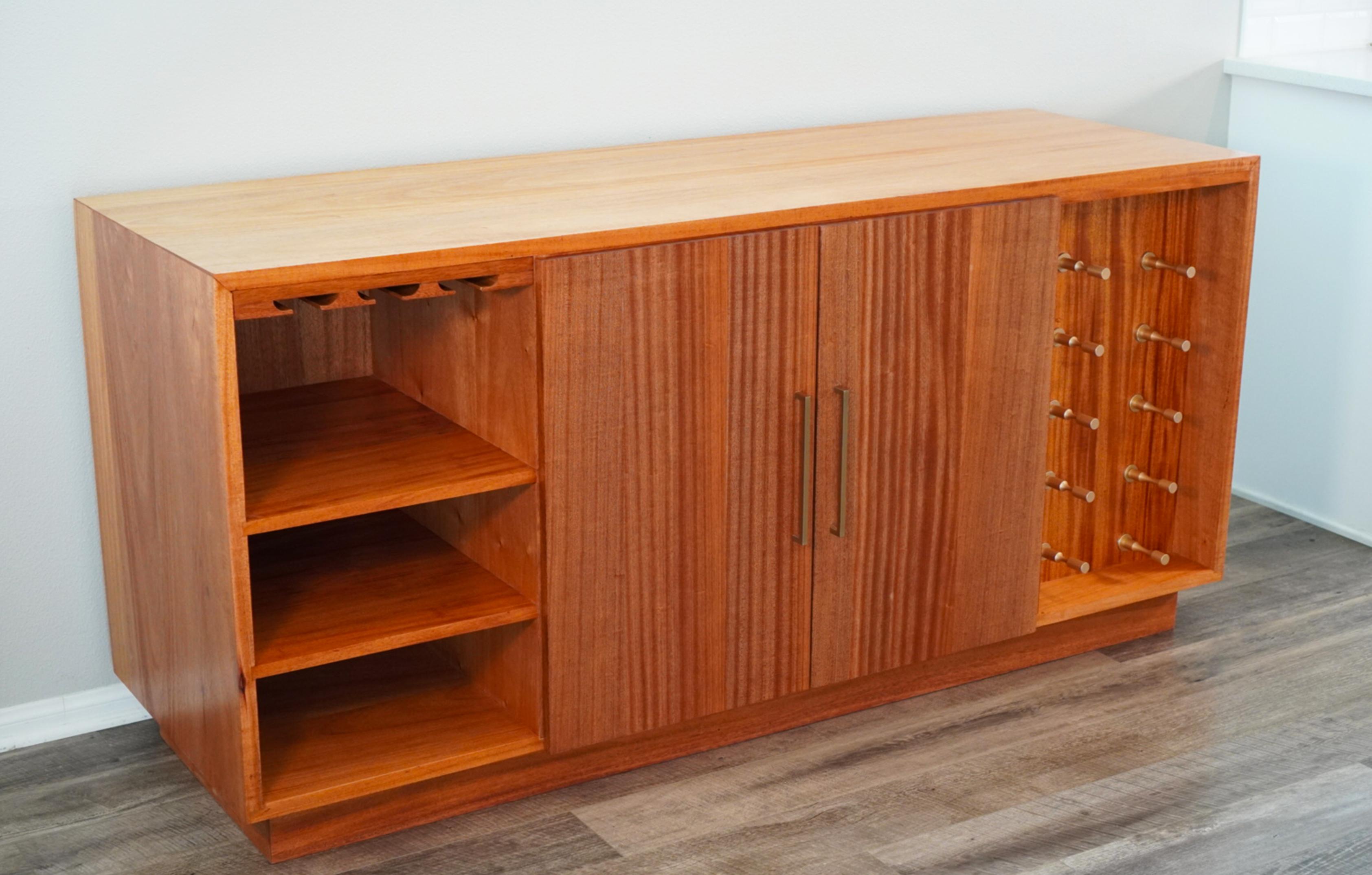 Contemporary 21st Century Mid-Century Modern Inspired Sapele Sideboard Wine & Liquor Cabinet  For Sale