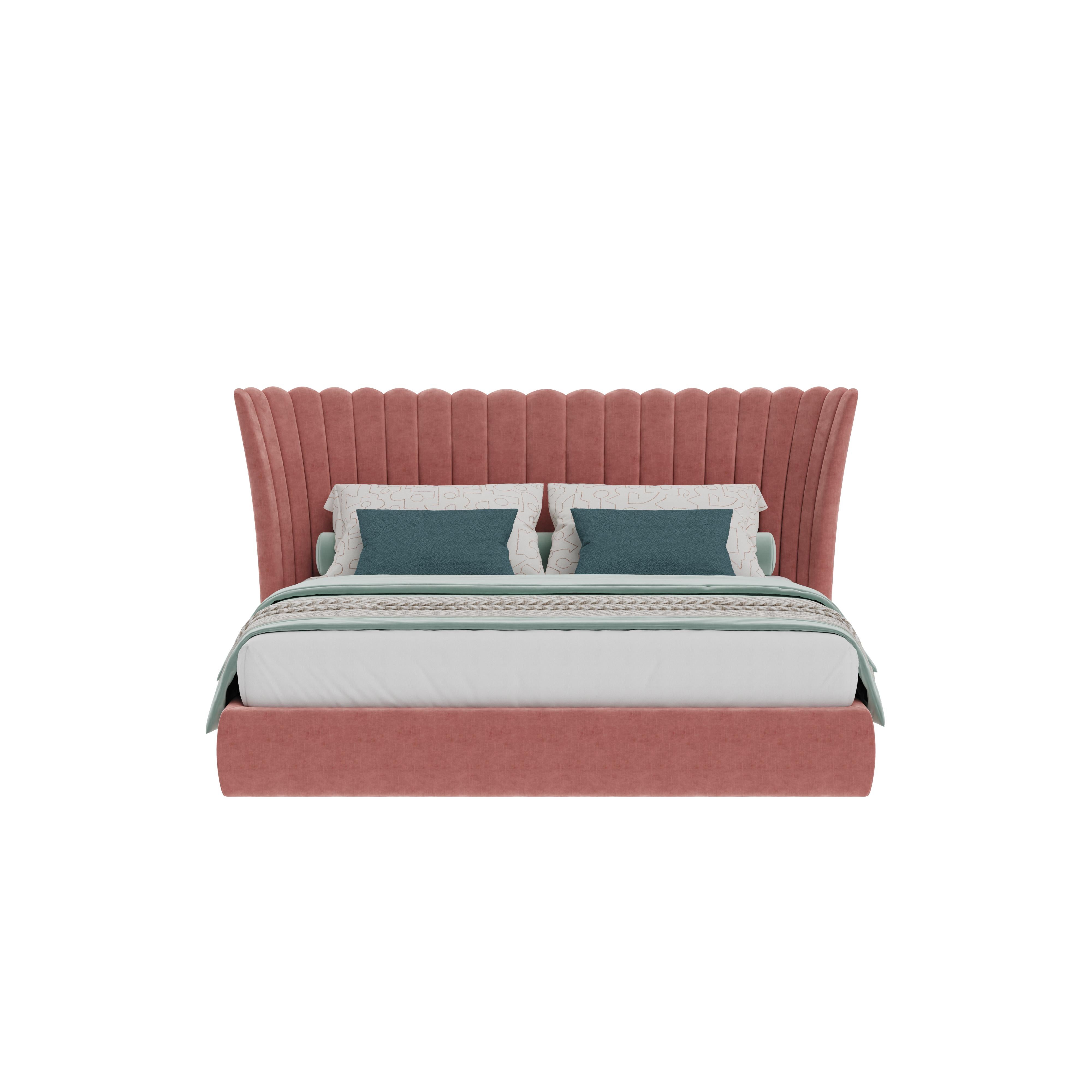Portuguese 21st Century Mid-Century Modern Valerie Bed Cotton Velvet by Ottiu For Sale