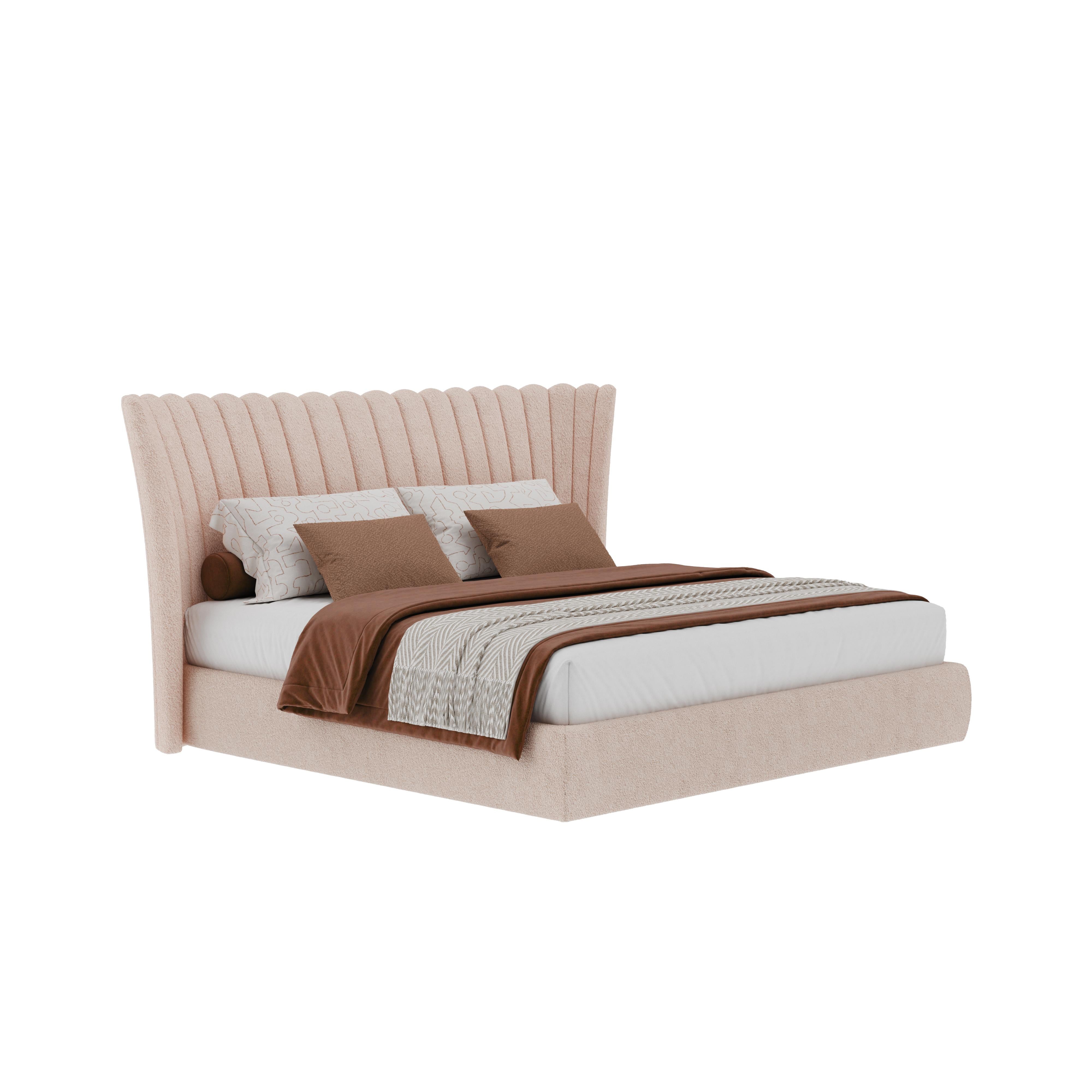 21st Century Mid-Century Modern Valerie Bed Cotton Velvet by Ottiu In New Condition For Sale In RIO TINTO, PT