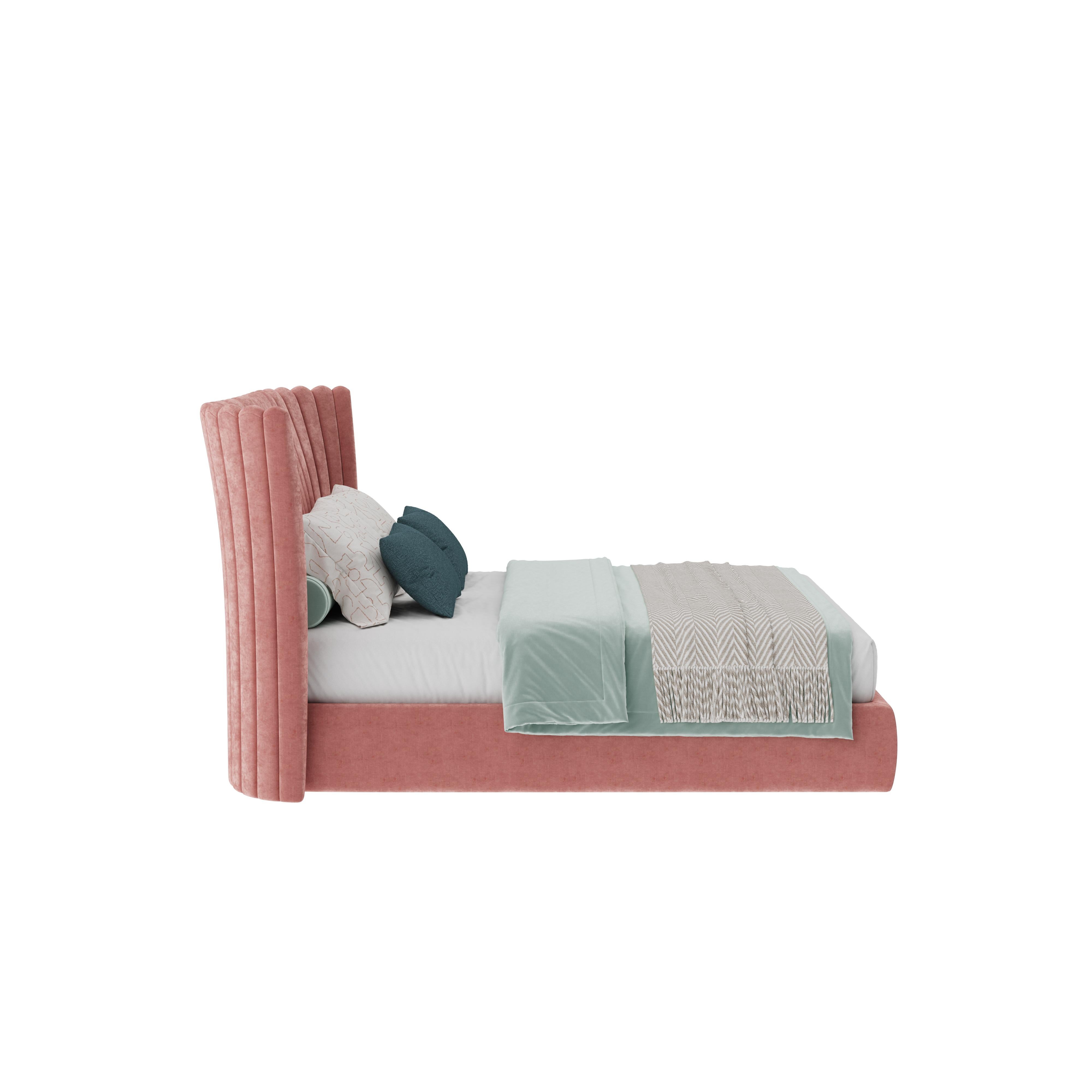 Contemporary 21st Century Mid-Century Modern Valerie Bed Cotton Velvet by Ottiu For Sale