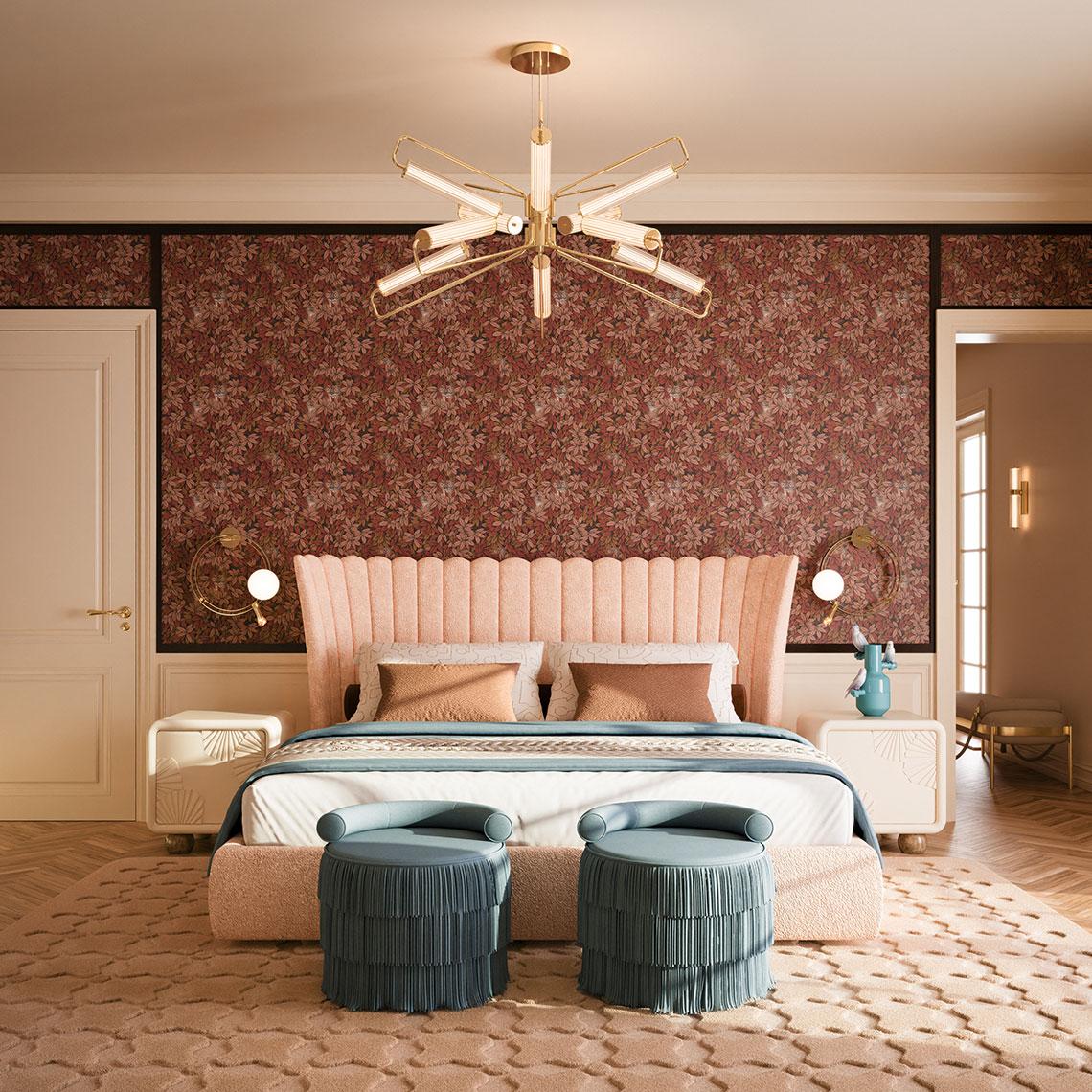 21st Century Mid-Century Modern Valerie Bed Cotton Velvet by Ottiu For Sale 2