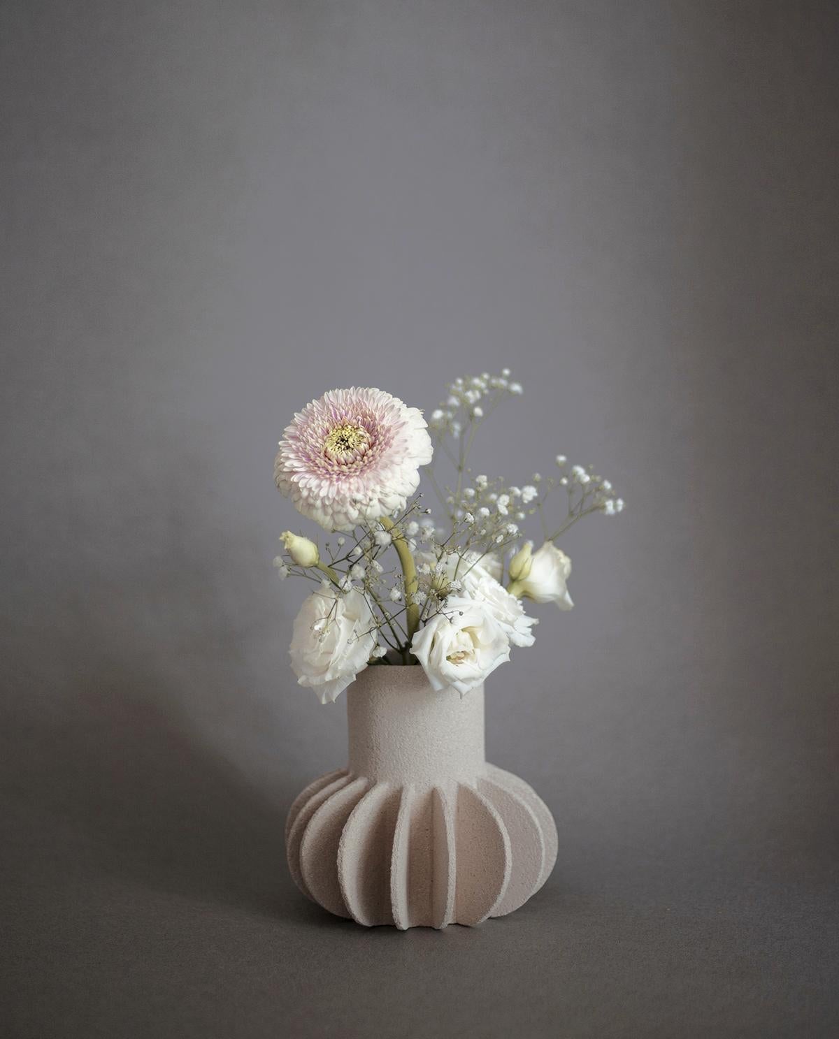 European 21st Century Mille-Pattes N°2 Vase in White Ceramic, Hand-Crafted in France