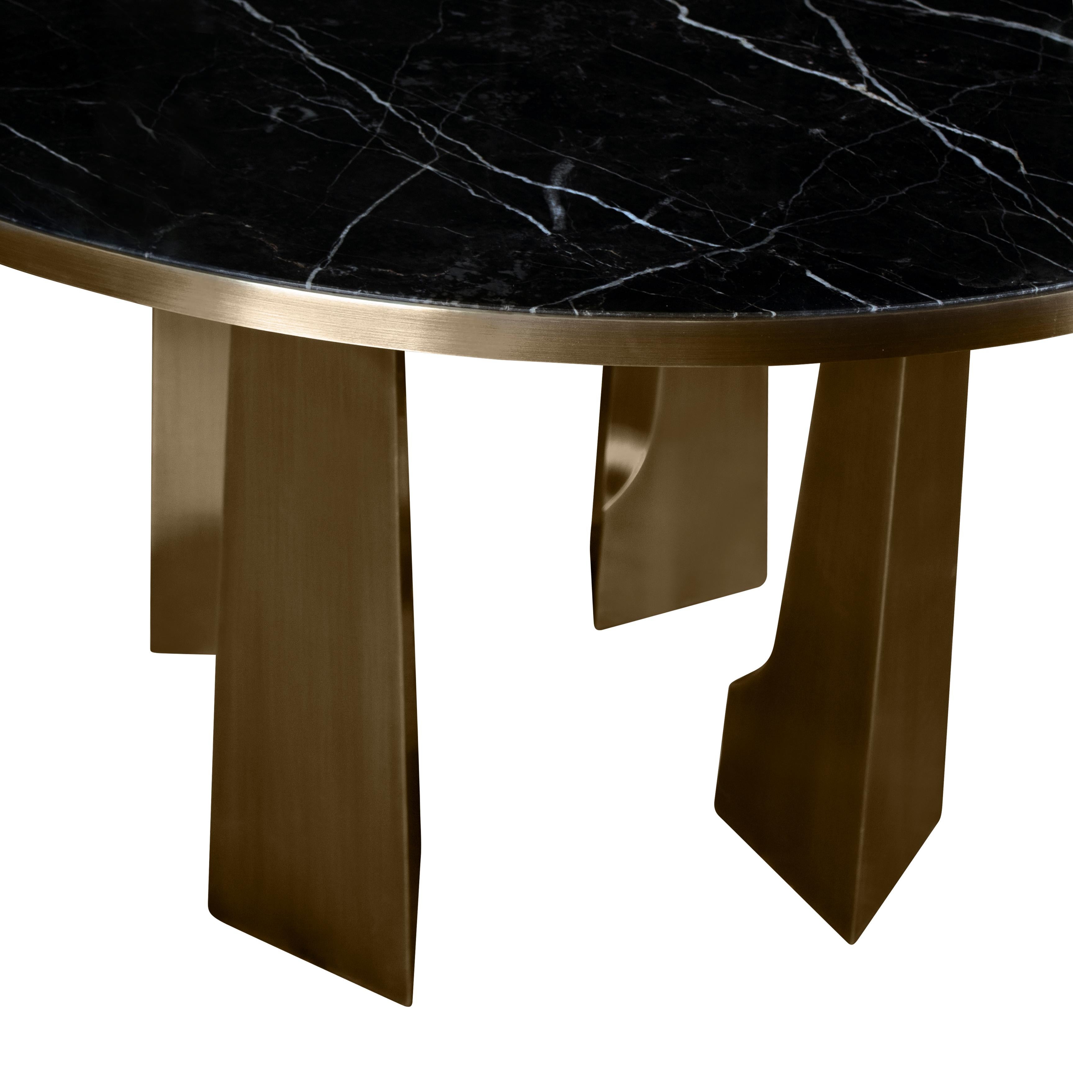 Table de salle à manger Mills du 21e siècle en laiton et marbre fabriqué au Portugal par Porus Studio en vente 1