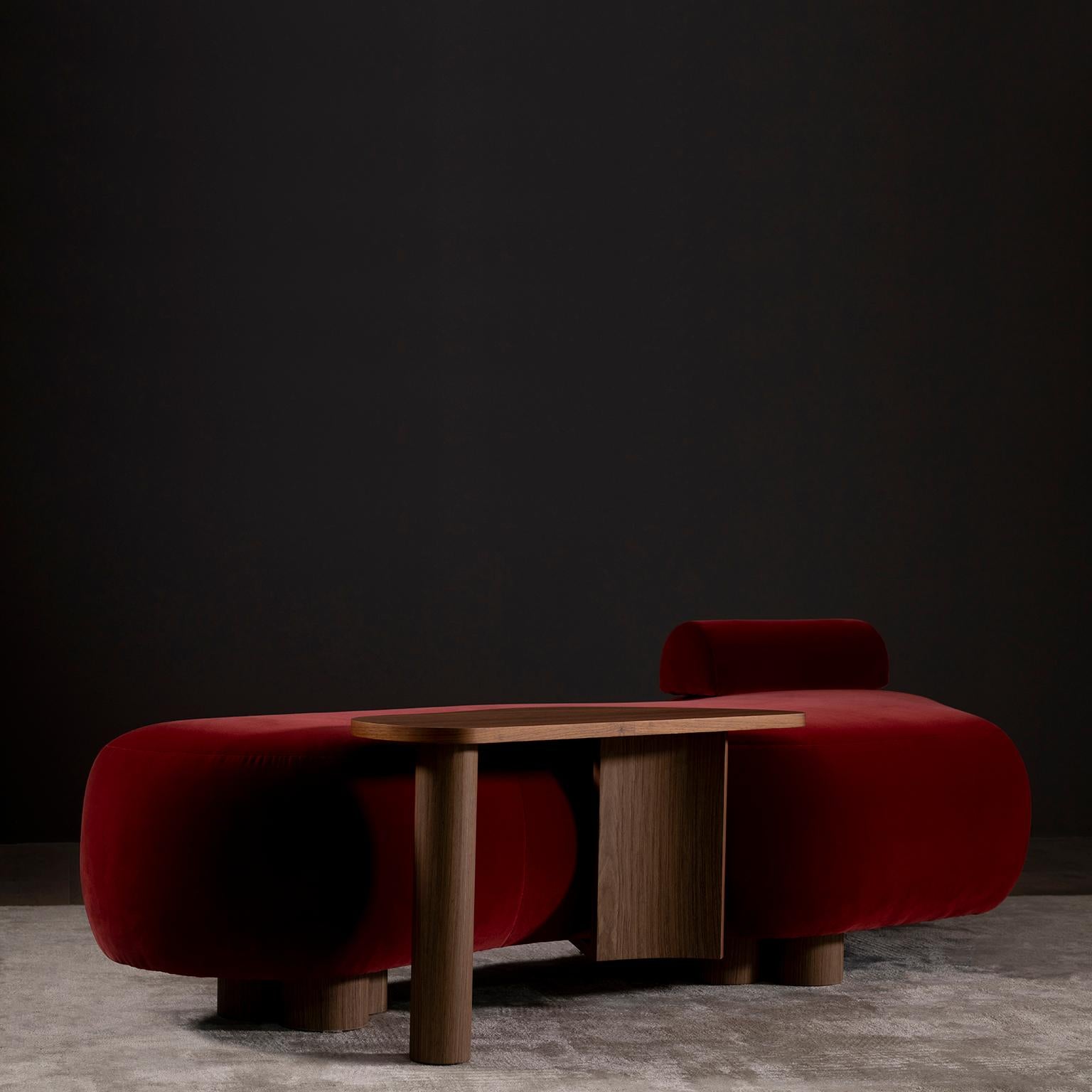 Modern Minho Chaise Lounge, Velvet, Walnut, Handmade Portugal by Greenapple For Sale 8