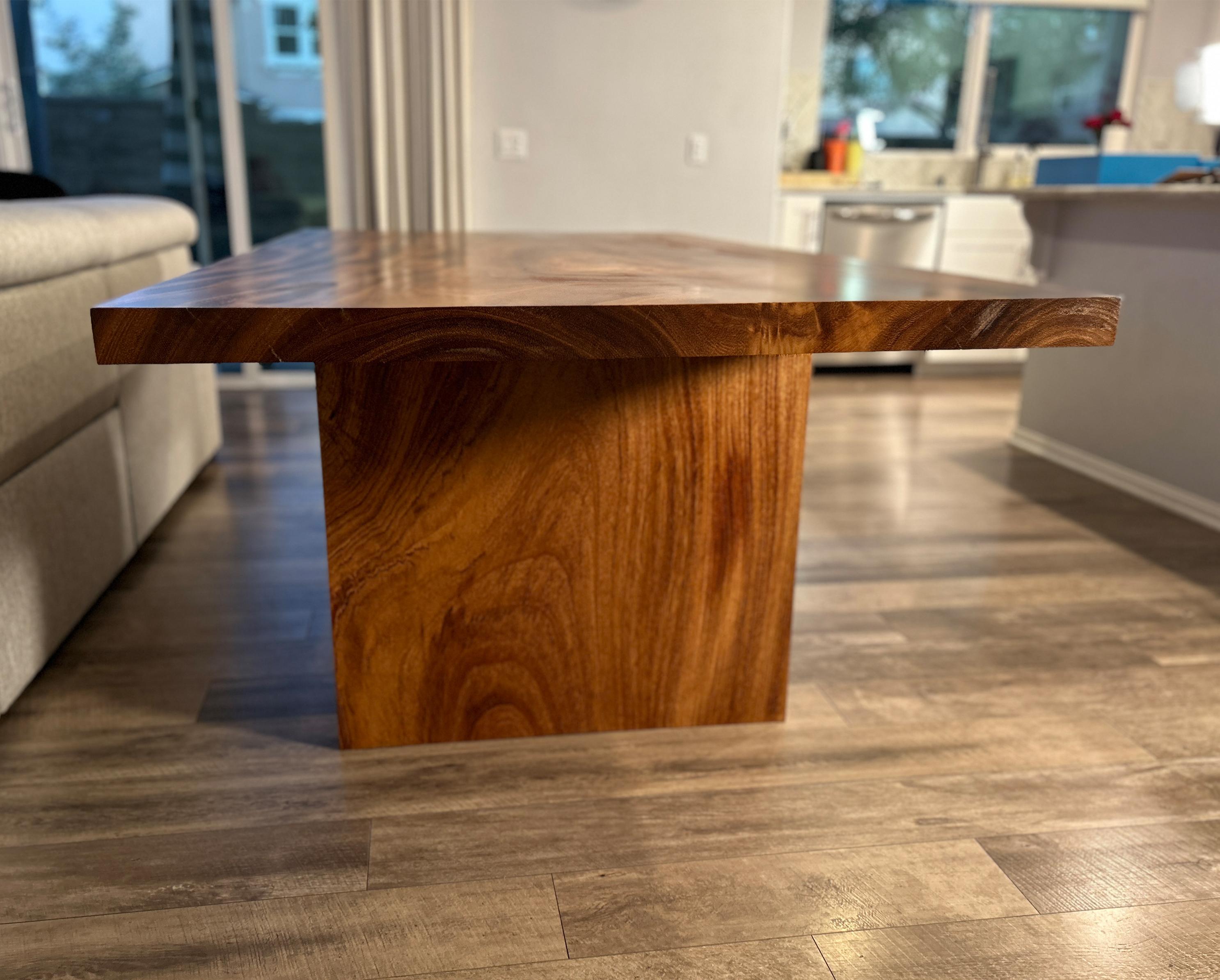 Hand-Crafted 21st Century Minimalist Inspired Parota Slab Dining Table, Conference Table For Sale