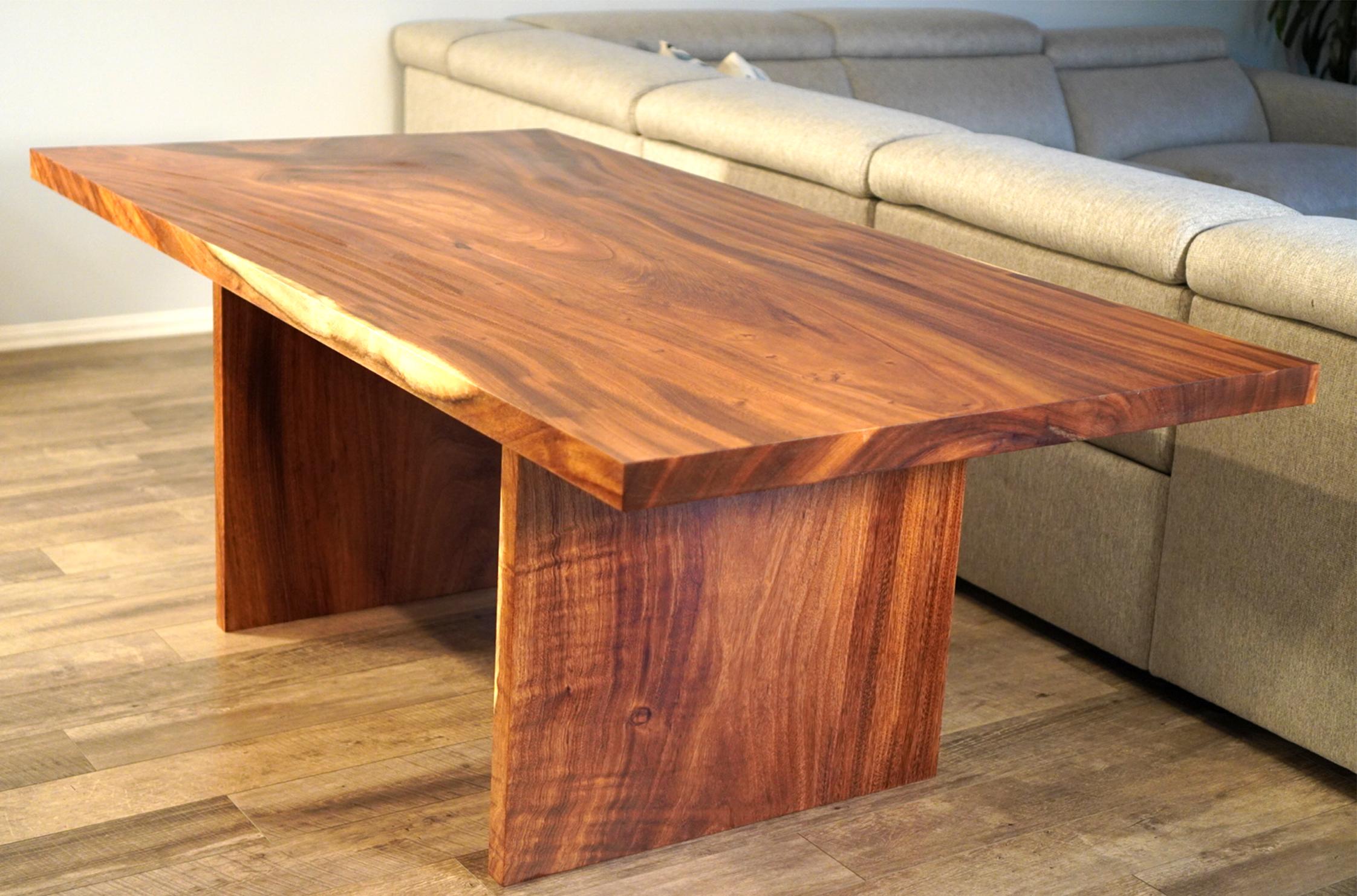 Wood 21st Century Minimalist Inspired Parota Slab Dining Table, Conference Table For Sale