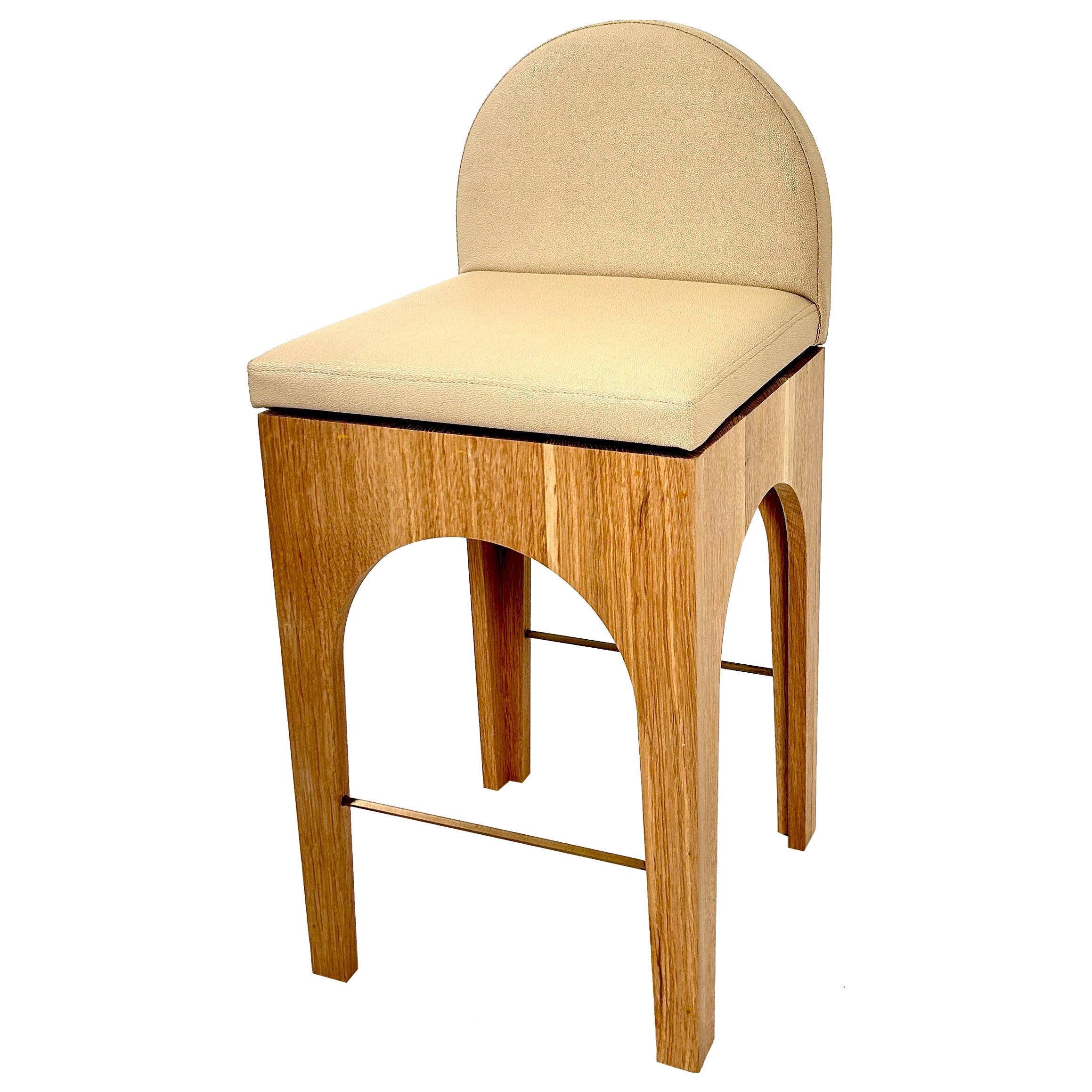 Hand-Crafted 21st Century Minimalist Rift Sawn White Oak Swivel Counter Stool  For Sale