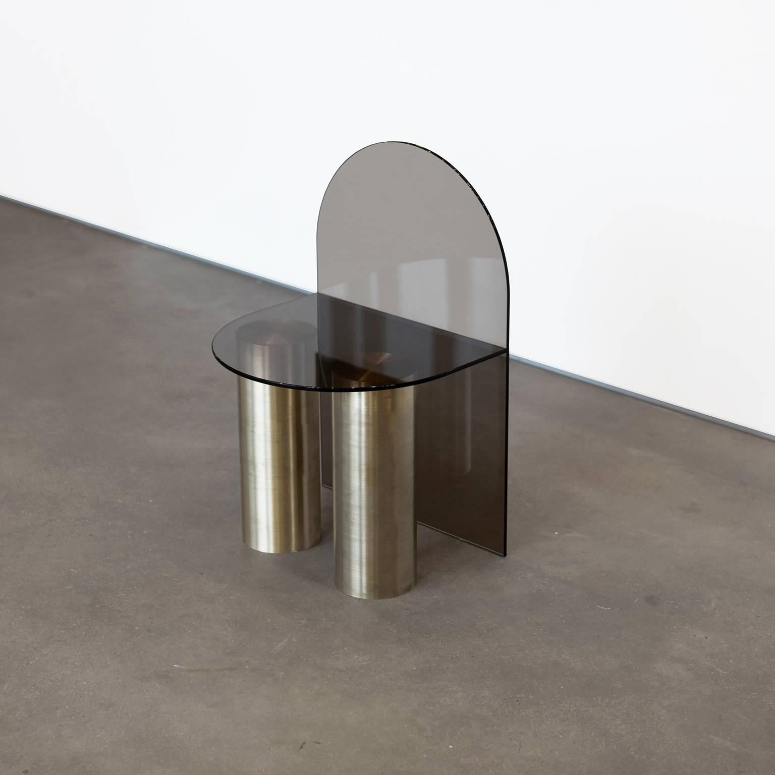 Modern 21st Century Minimalist Solid Brass and Glass, Low Seat For Sale