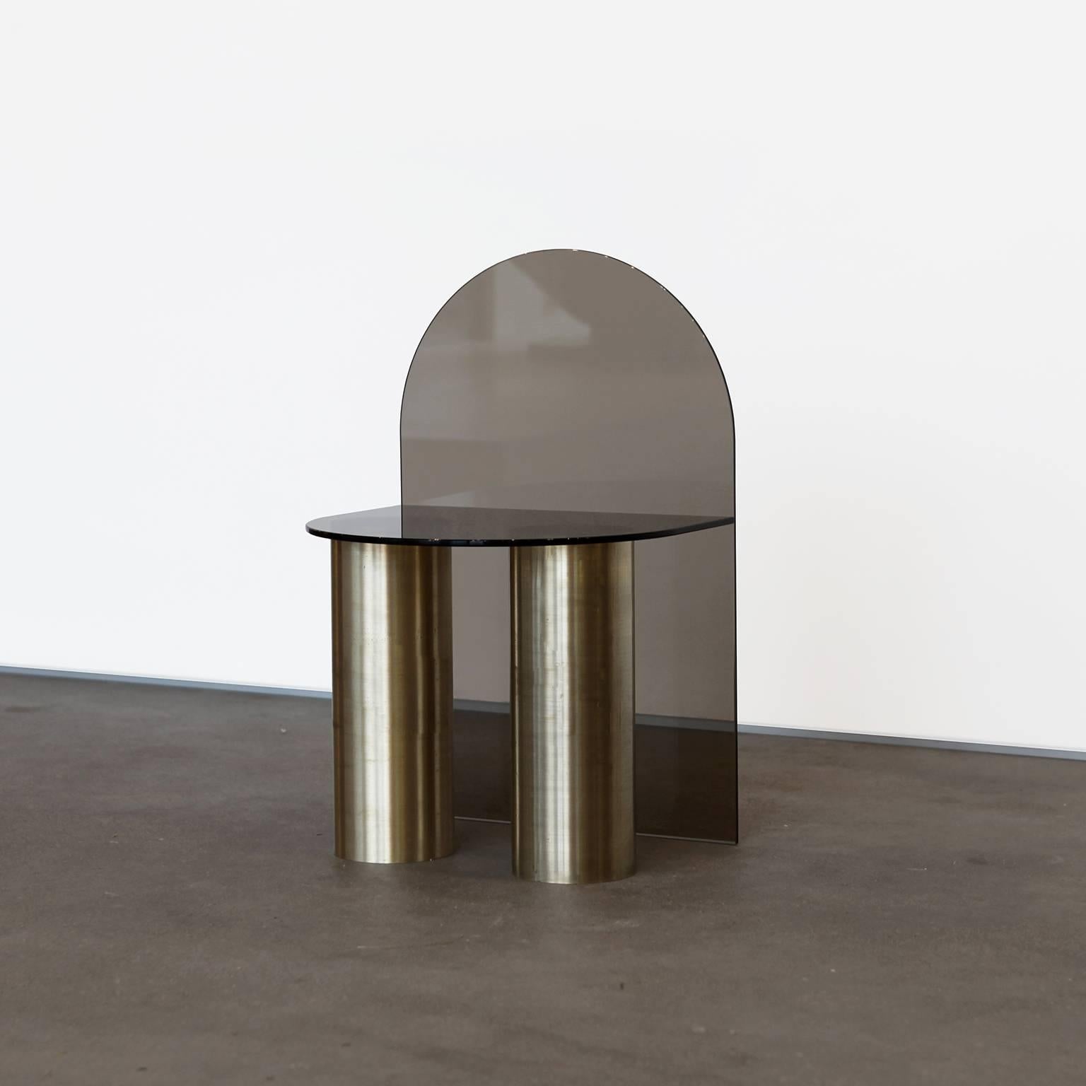 Belgian 21st Century Minimalist Solid Brass and Glass, Low Seat For Sale