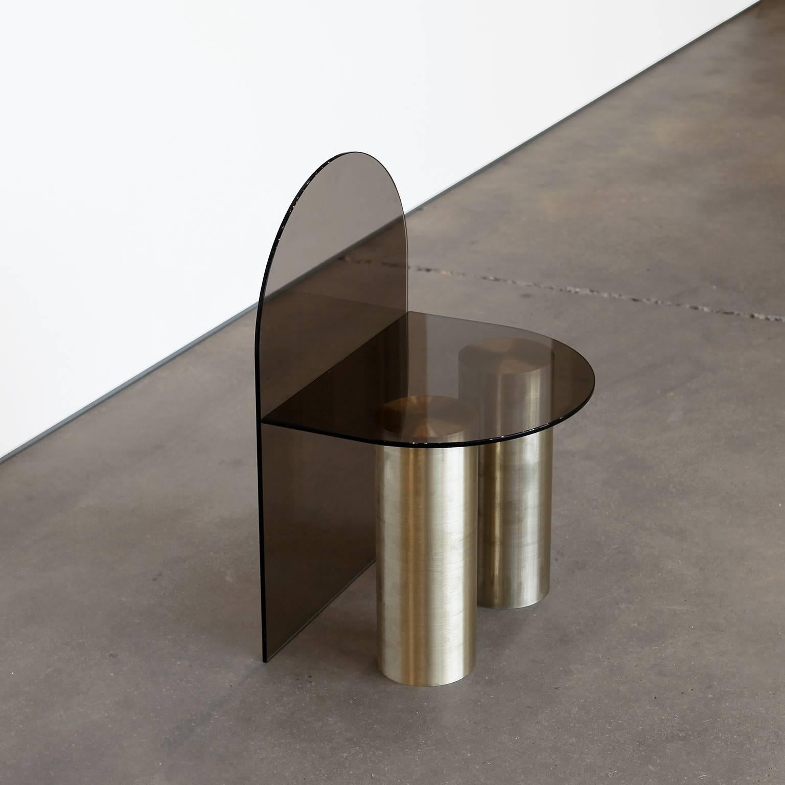Brushed 21st Century Minimalist Solid Brass and Glass, Low Seat For Sale