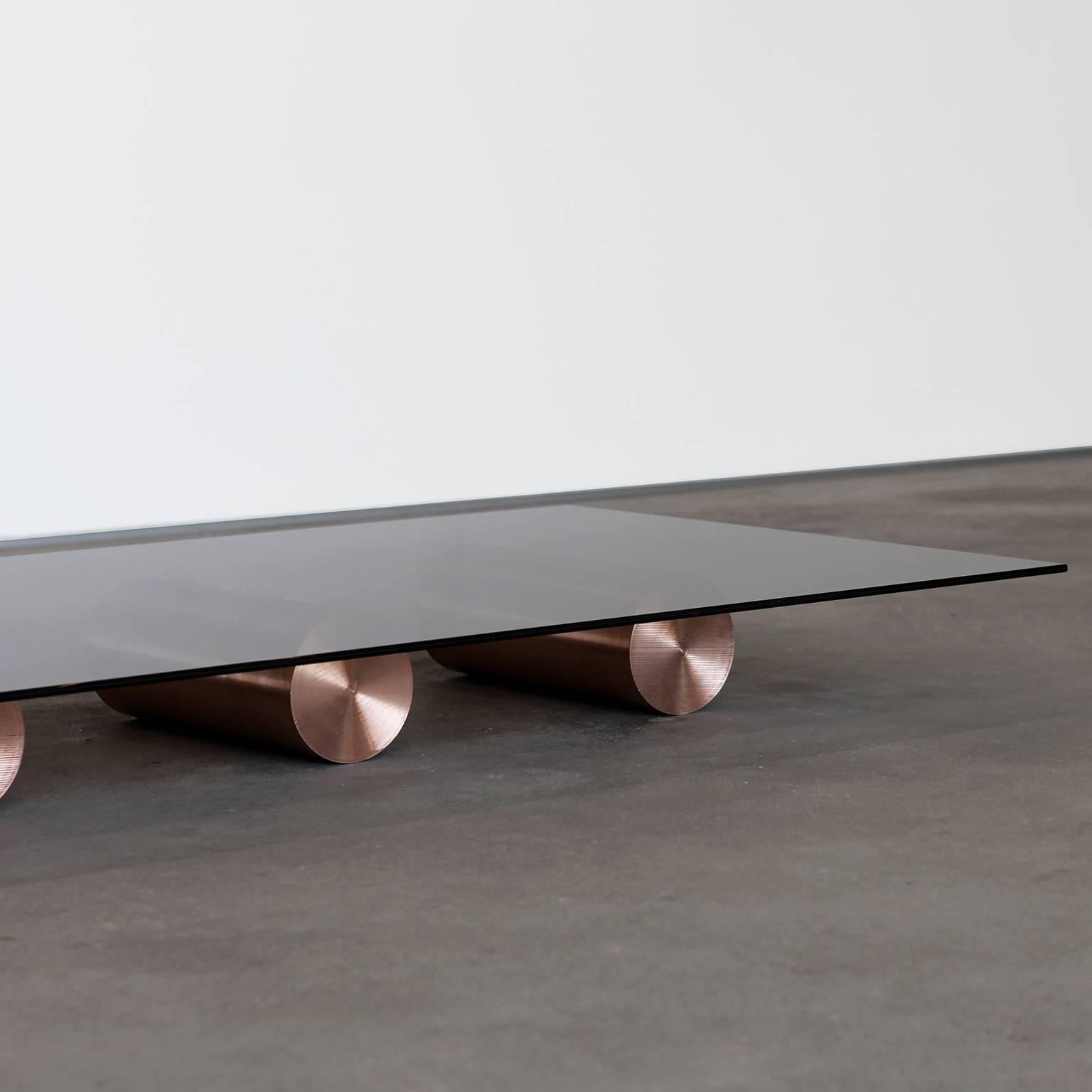 Modern 21st Century Minimalist Solid Copper and Glass, Low Coffee Table For Sale