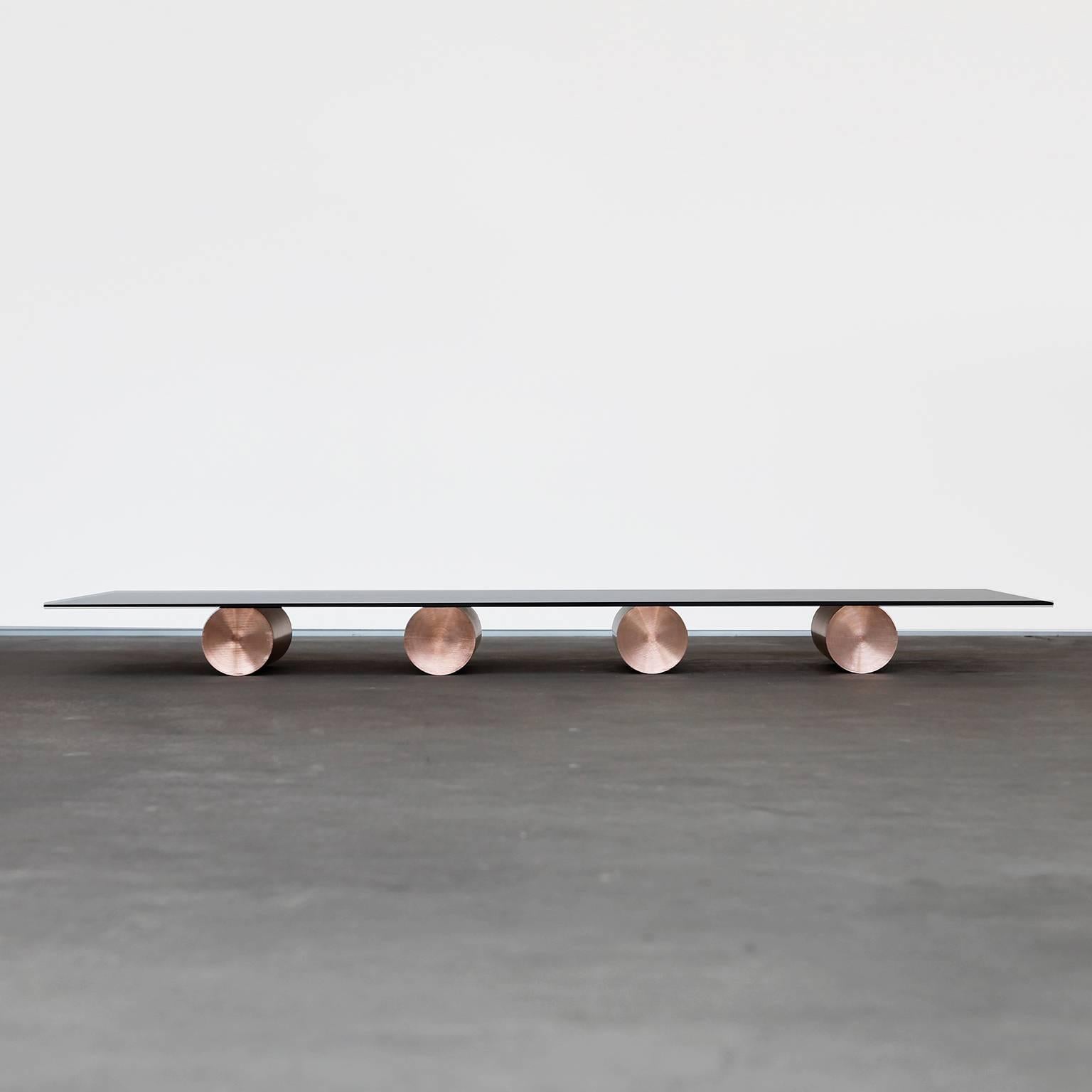 Belgian 21st Century Minimalist Solid Copper and Glass, Low Coffee Table For Sale