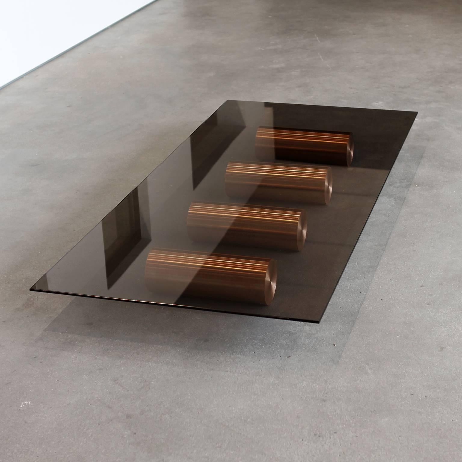 Contemporary 21st Century Minimalist Solid Copper and Glass, Low Coffee Table For Sale